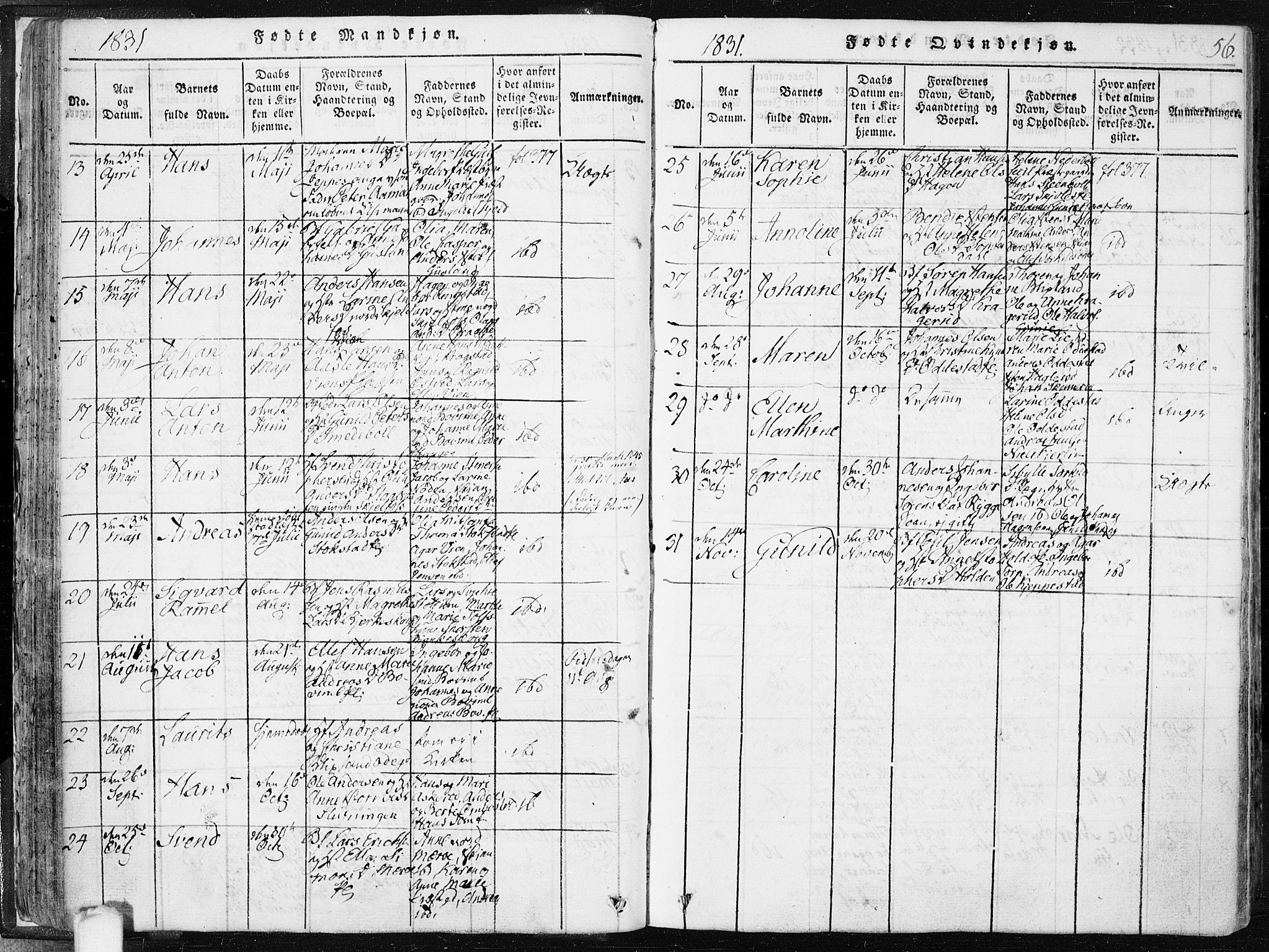 Hobøl prestekontor Kirkebøker, SAO/A-2002/F/Fa/L0002: Parish register (official) no. I 2, 1814-1841, p. 56