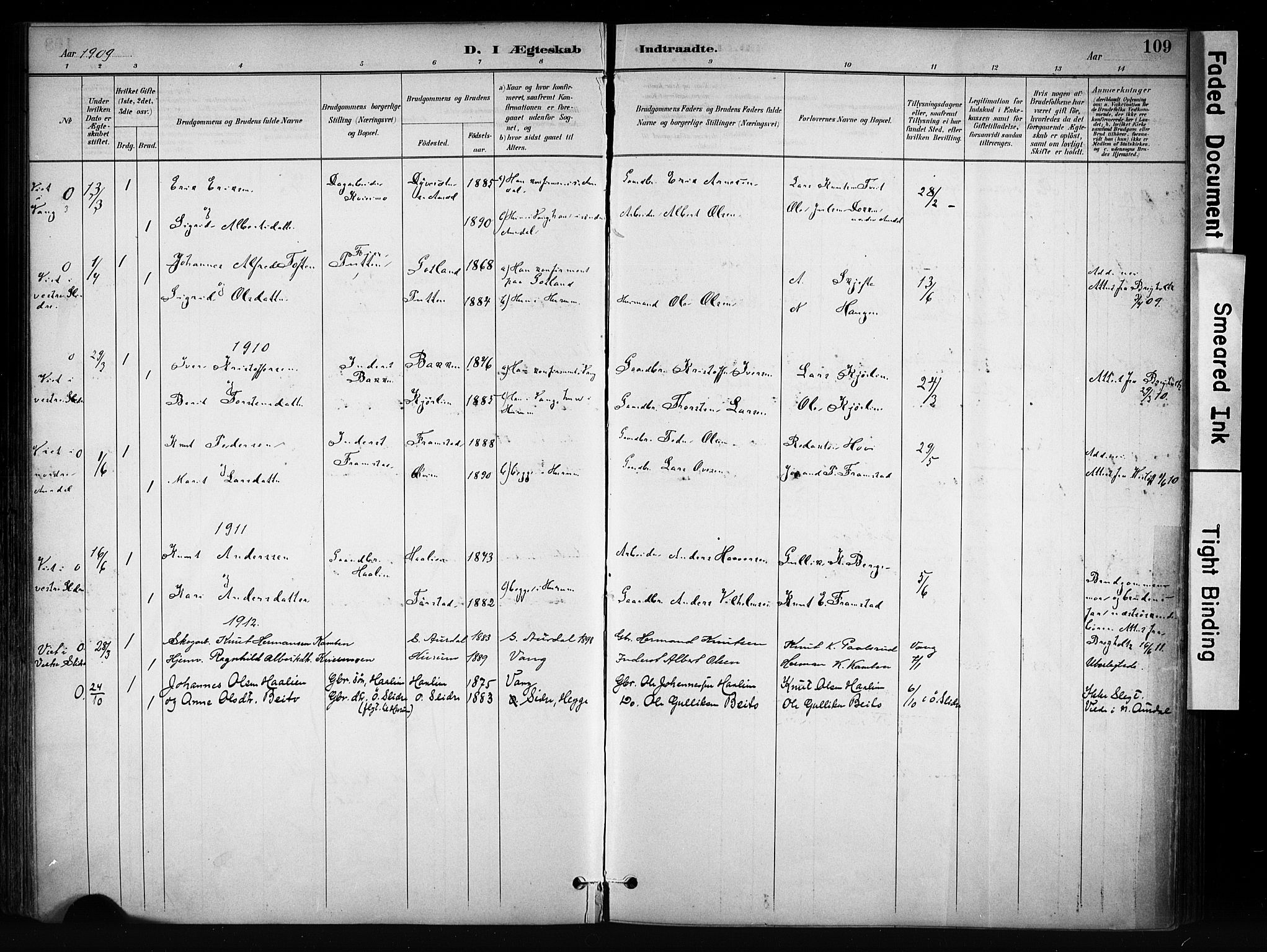 Vang prestekontor, Valdres, SAH/PREST-140/H/Ha/L0009: Parish register (official) no. 9, 1882-1914, p. 109