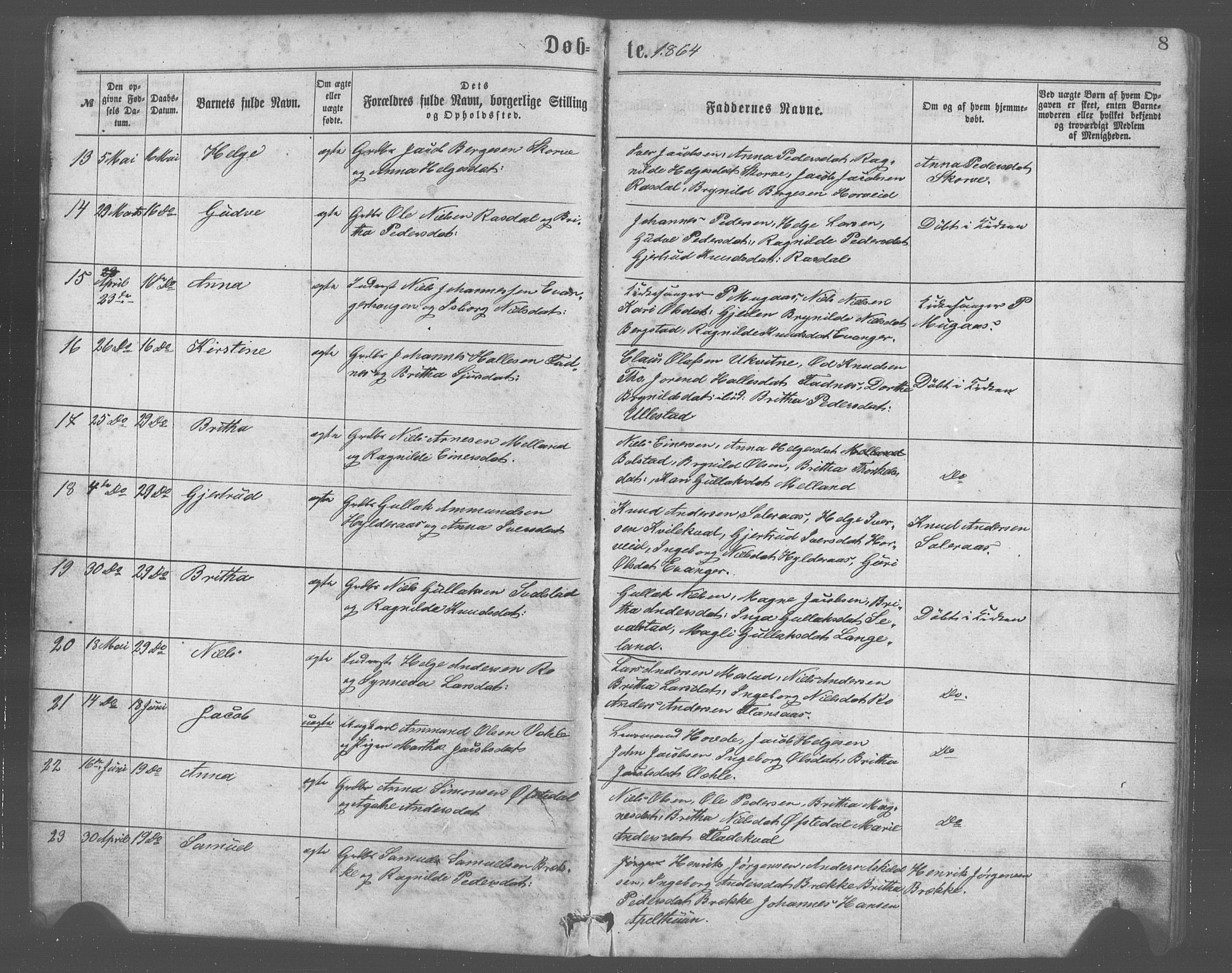 Evanger sokneprestembete, AV/SAB-A-99924: Parish register (copy) no. A 2, 1863-1879, p. 8