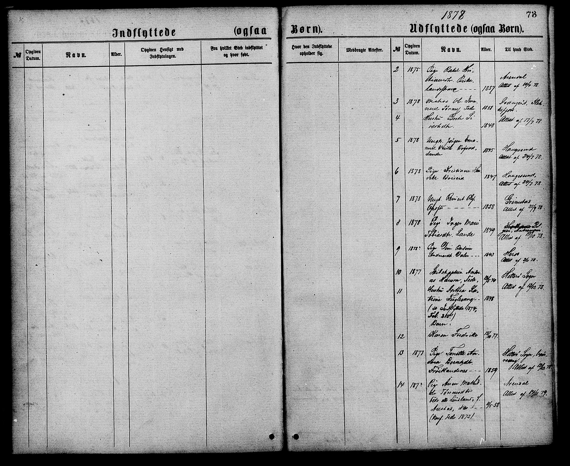 Kvinesdal sokneprestkontor, AV/SAK-1111-0026/F/Fa/Faa/L0003: Parish register (official) no. A 3, 1877-1882, p. 73