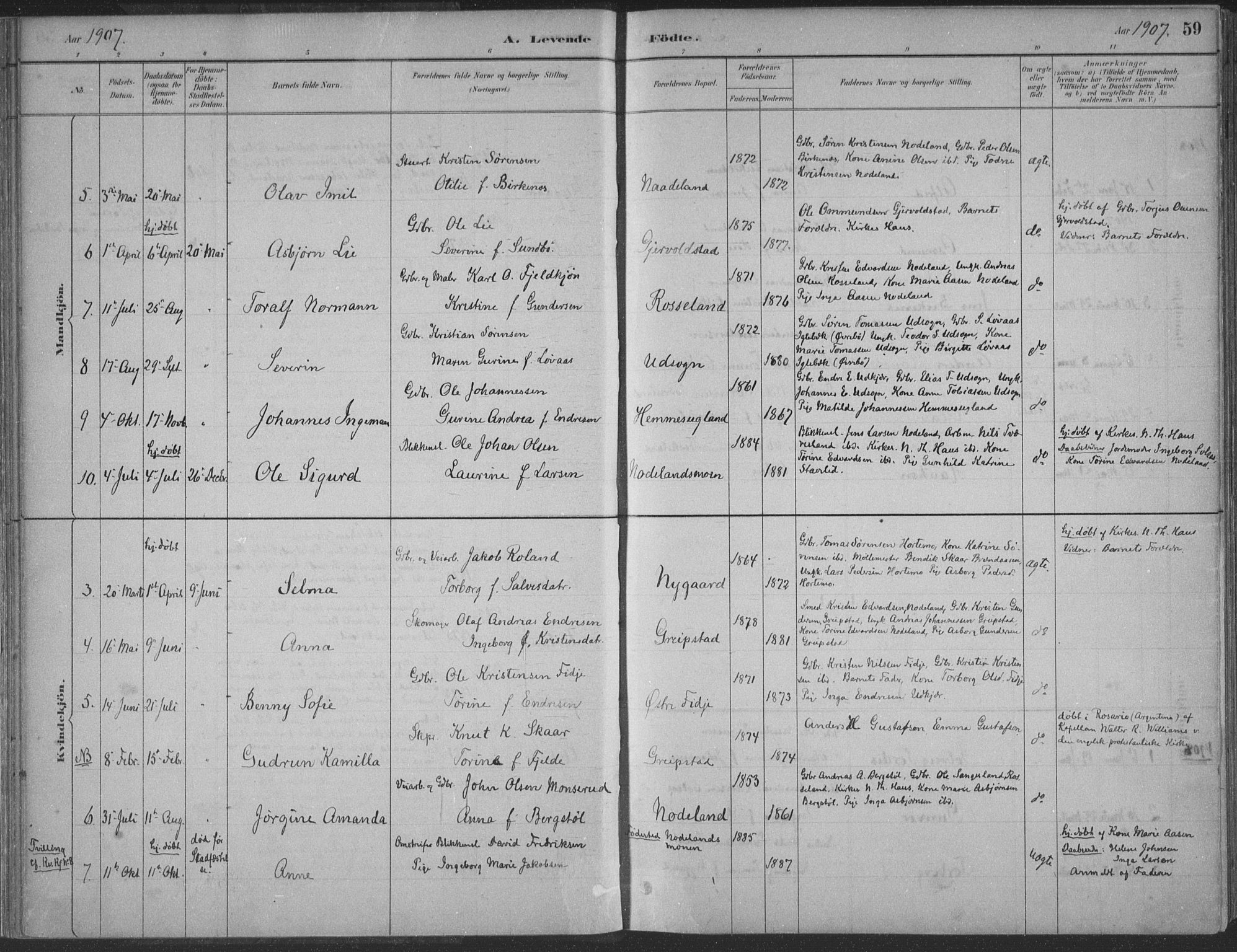 Søgne sokneprestkontor, AV/SAK-1111-0037/F/Fa/Faa/L0003: Parish register (official) no. A 3, 1883-1910, p. 59