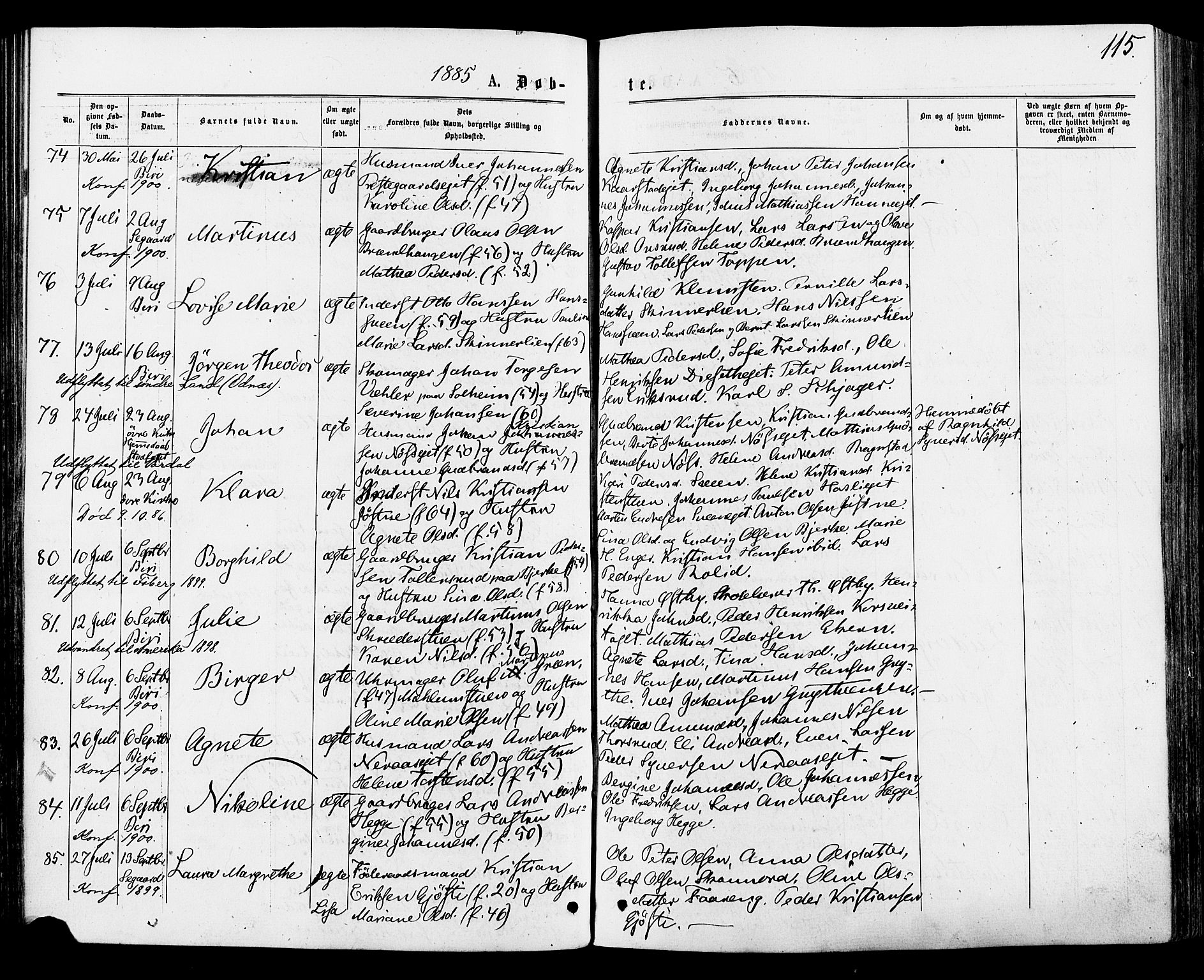 Biri prestekontor, SAH/PREST-096/H/Ha/Haa/L0006: Parish register (official) no. 6, 1877-1886, p. 115