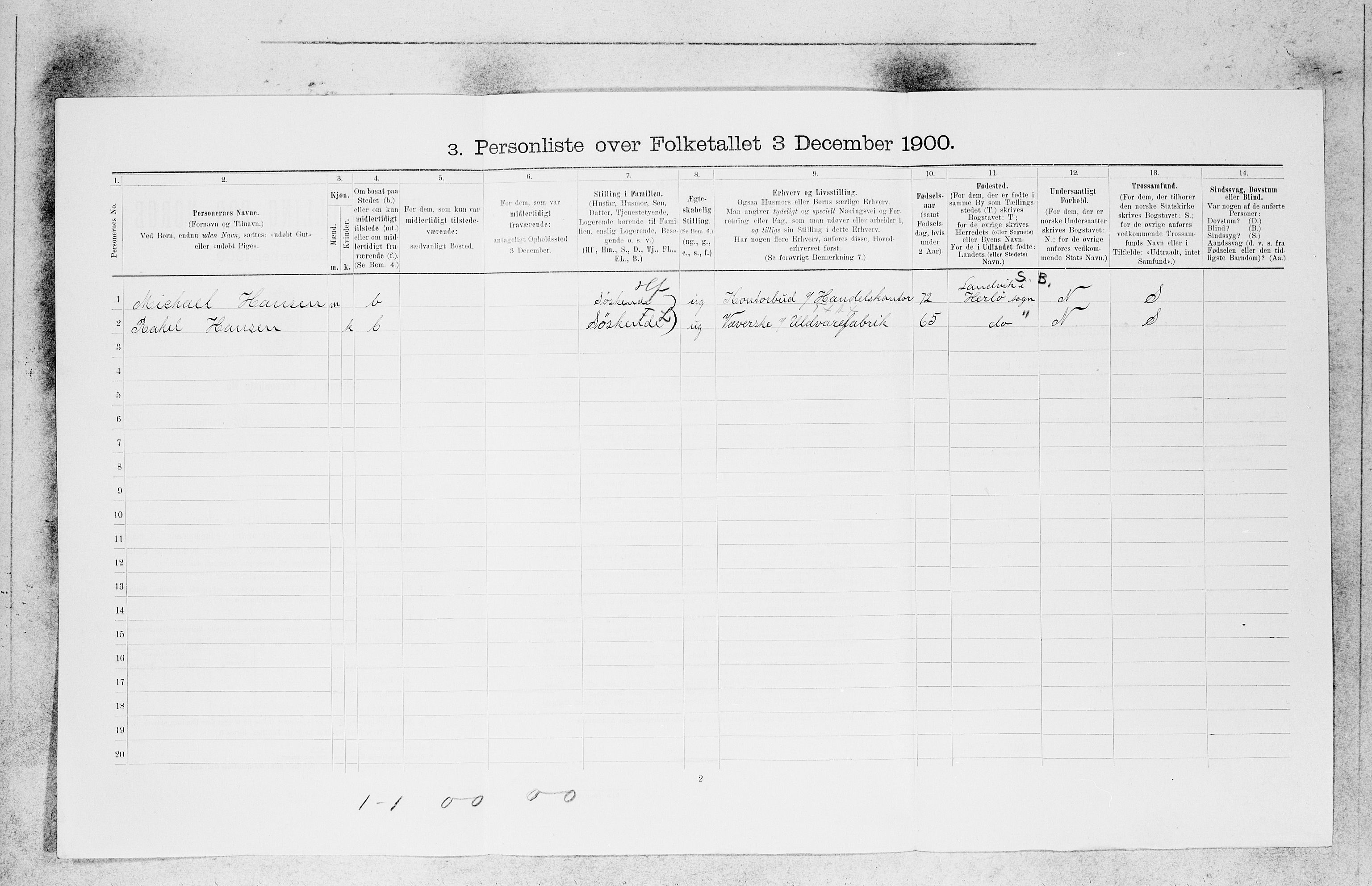 SAB, 1900 census for Bergen, 1900, p. 25027