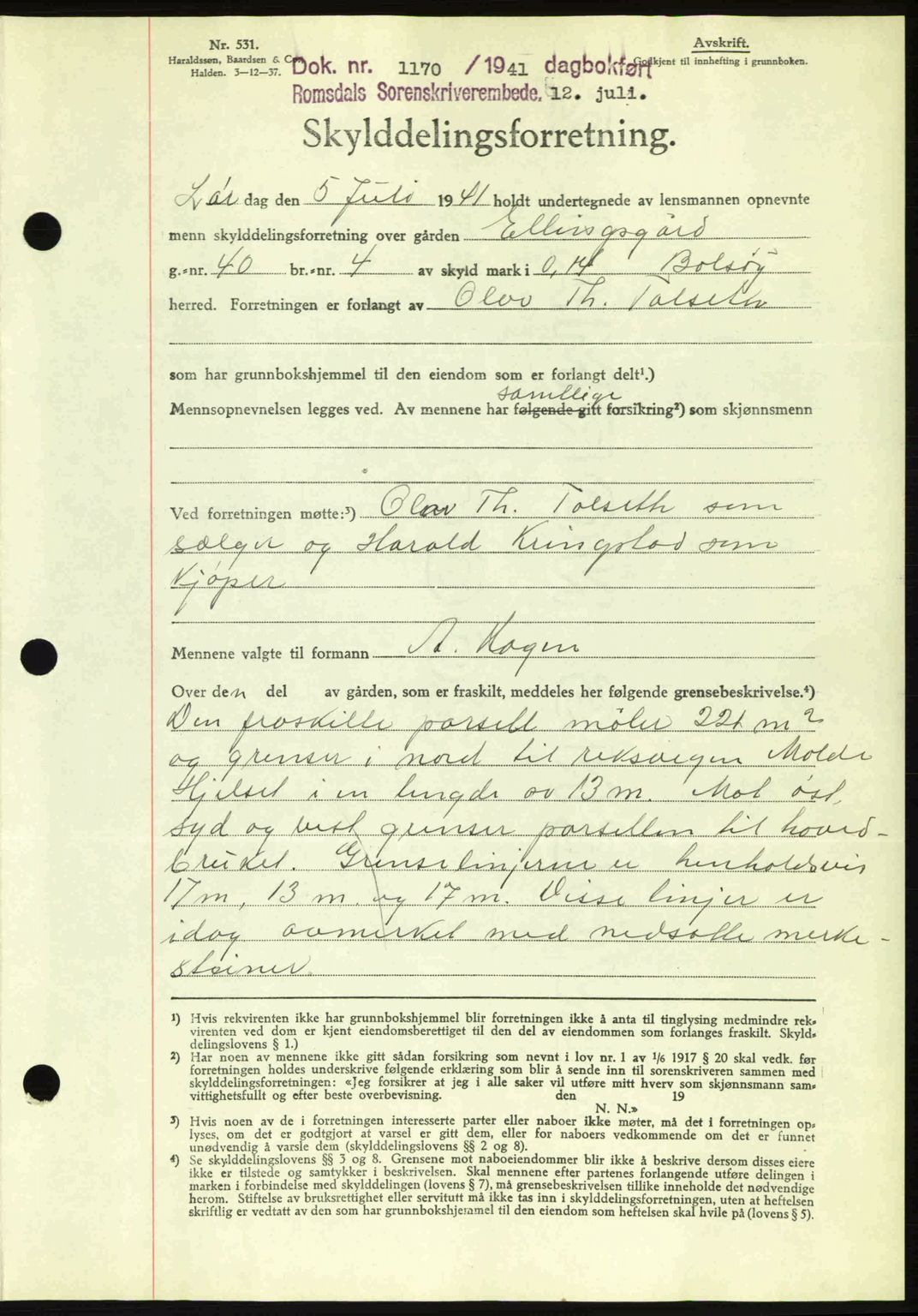 Romsdal sorenskriveri, AV/SAT-A-4149/1/2/2C: Mortgage book no. A10, 1941-1941, Diary no: : 1170/1941