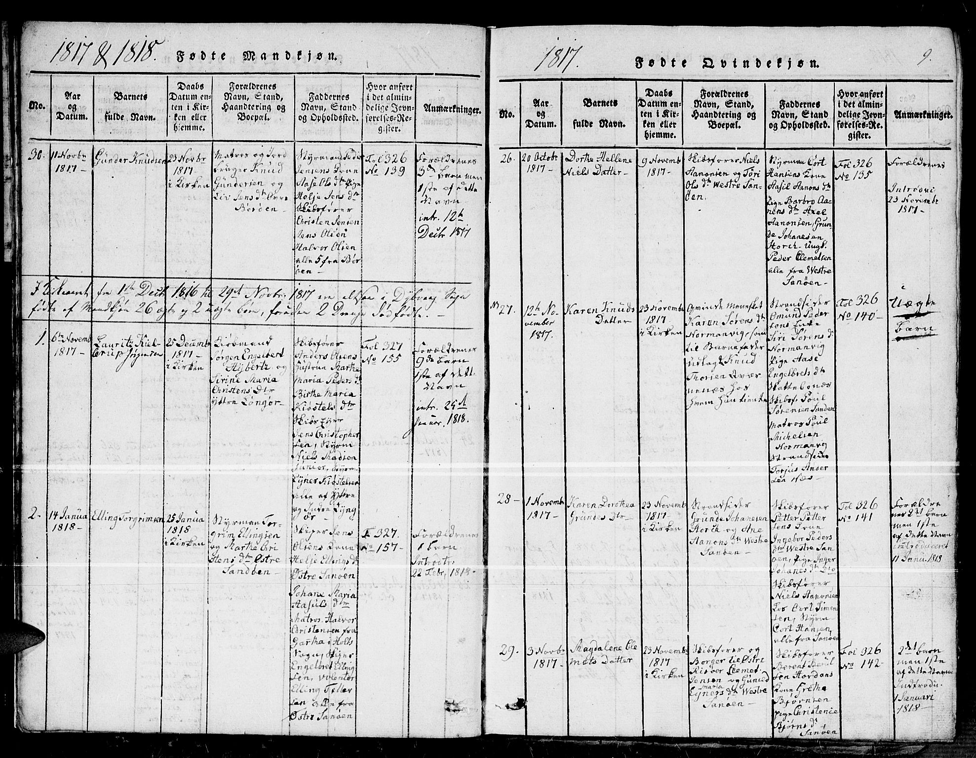 Dypvåg sokneprestkontor, SAK/1111-0007/F/Fb/Fba/L0009: Parish register (copy) no. B 9, 1816-1842, p. 9