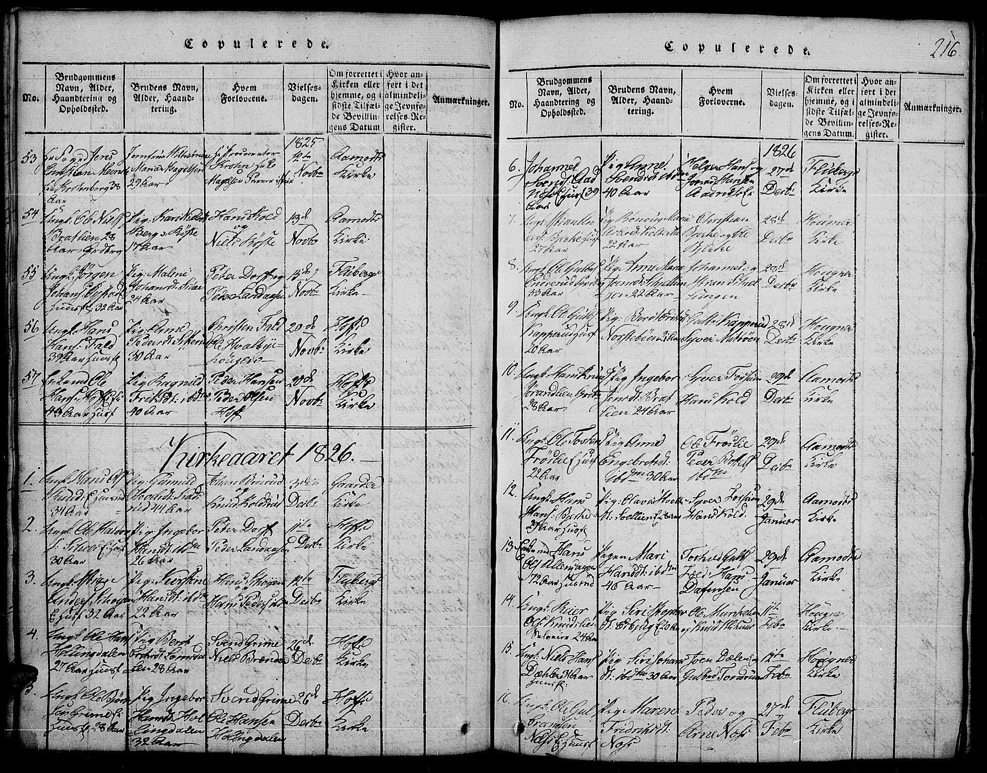 Land prestekontor, SAH/PREST-120/H/Ha/Hab/L0001: Parish register (copy) no. 1, 1814-1833, p. 216