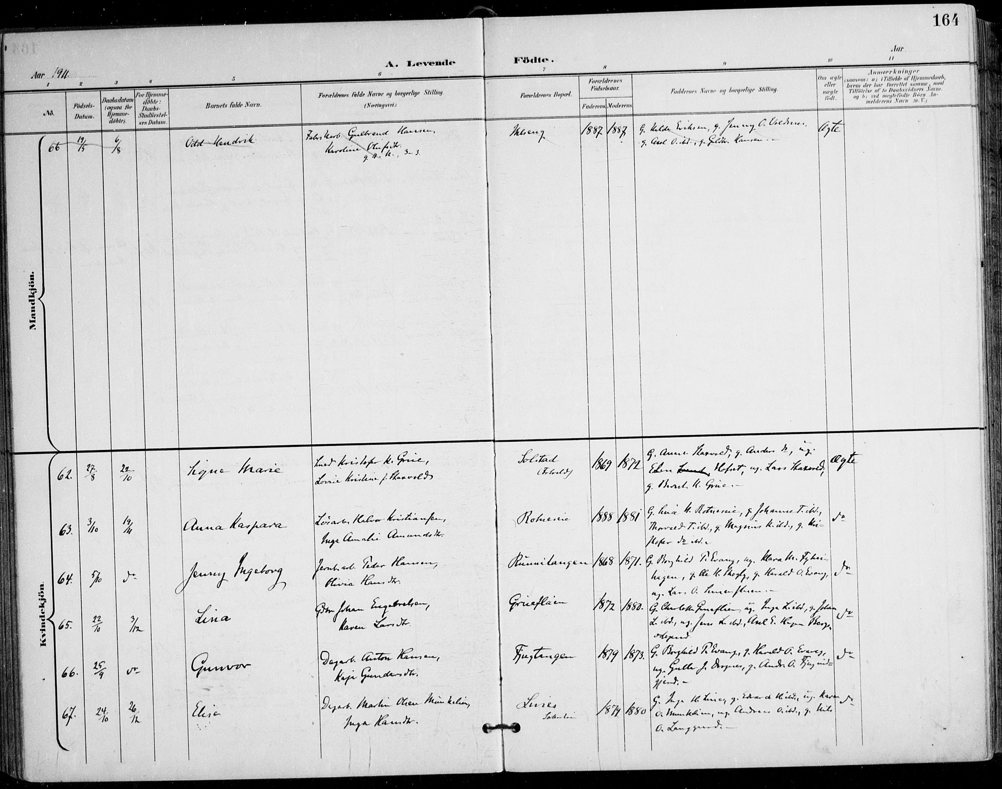 Nes prestekontor Kirkebøker, AV/SAO-A-10410/F/Fa/L0011: Parish register (official) no. I 11, 1899-1918, p. 164