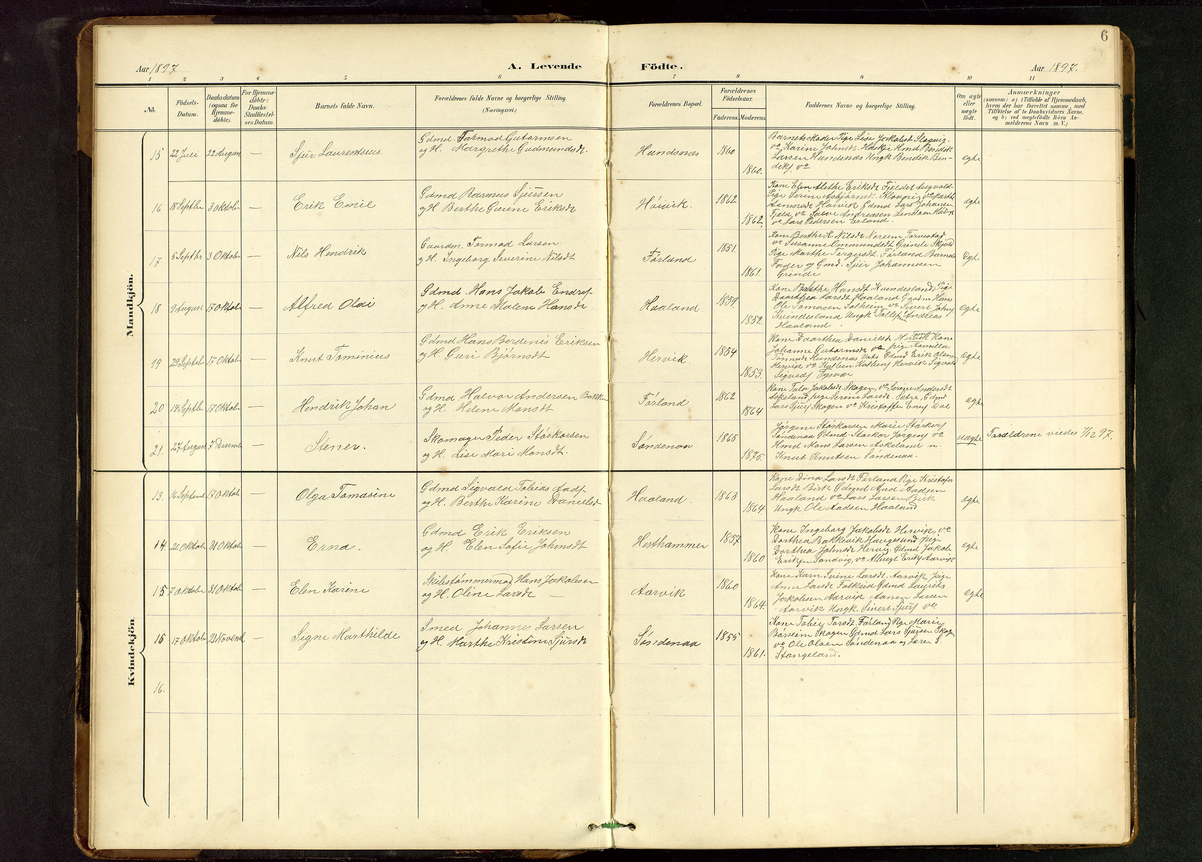 Tysvær sokneprestkontor, SAST/A -101864/H/Ha/Hab/L0010: Parish register (copy) no. B 10, 1897-1912, p. 6