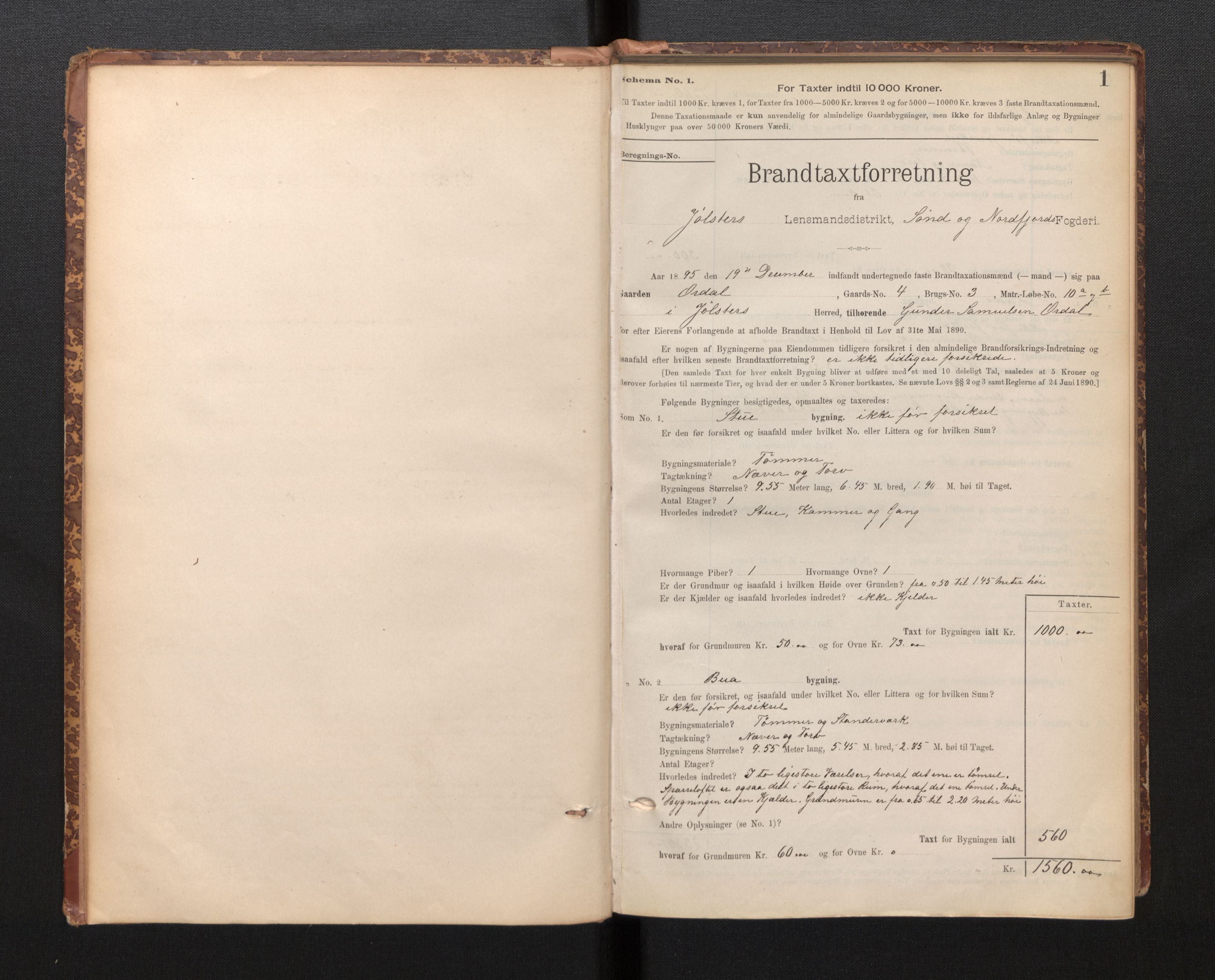 Lensmannen i Jølster, AV/SAB-A-28701/0012/L0004: Branntakstprotokoll, skjematakst, 1895-1923, p. 1