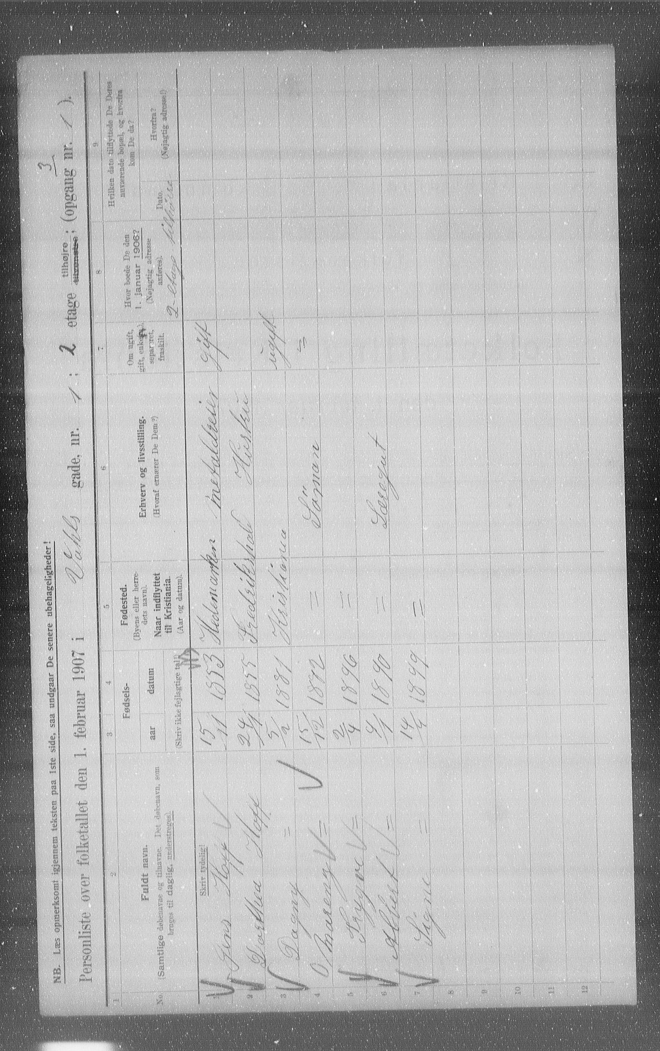 OBA, Municipal Census 1907 for Kristiania, 1907, p. 61748