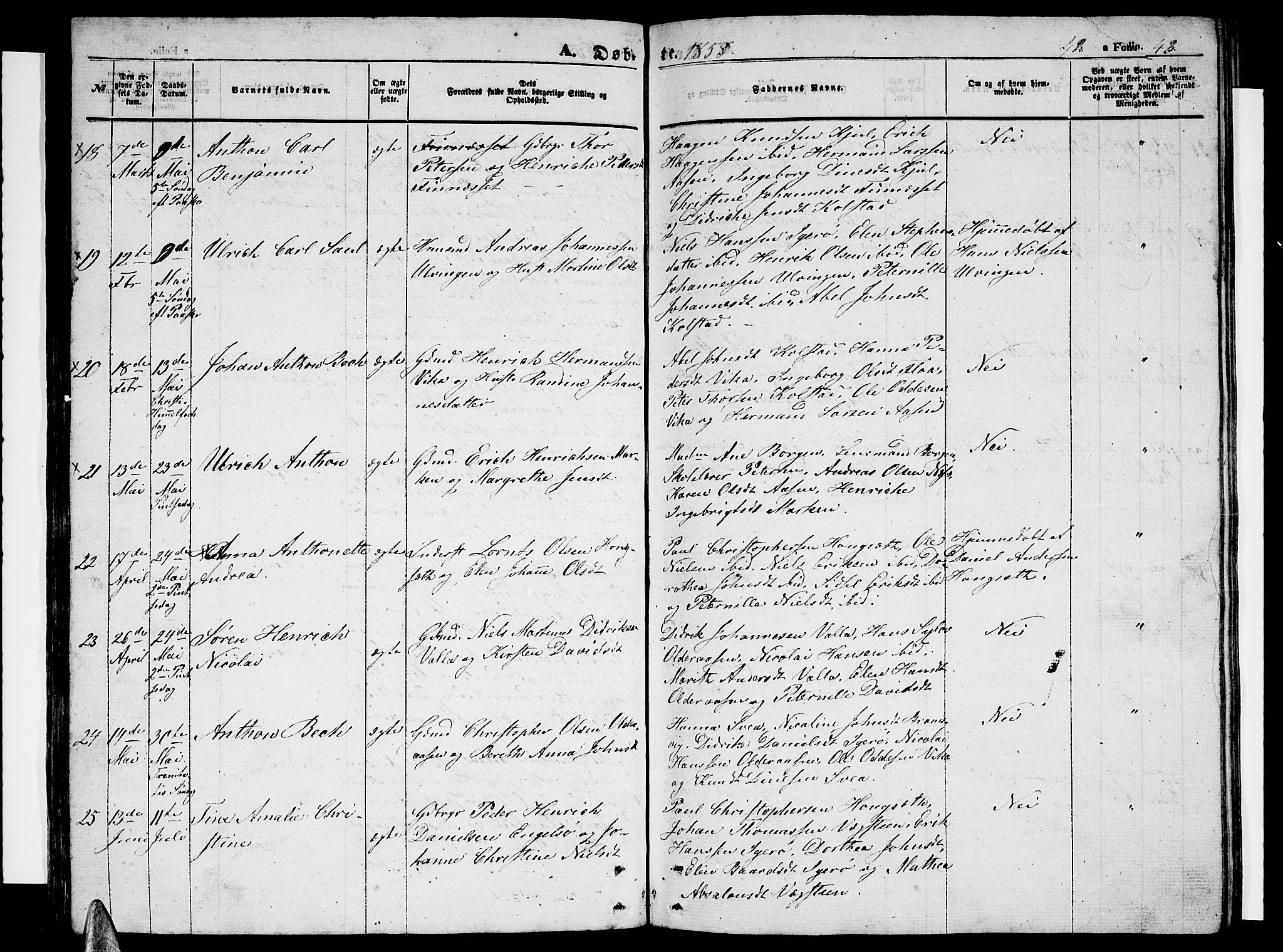 Ministerialprotokoller, klokkerbøker og fødselsregistre - Nordland, AV/SAT-A-1459/816/L0251: Parish register (copy) no. 816C01, 1852-1870, p. 42