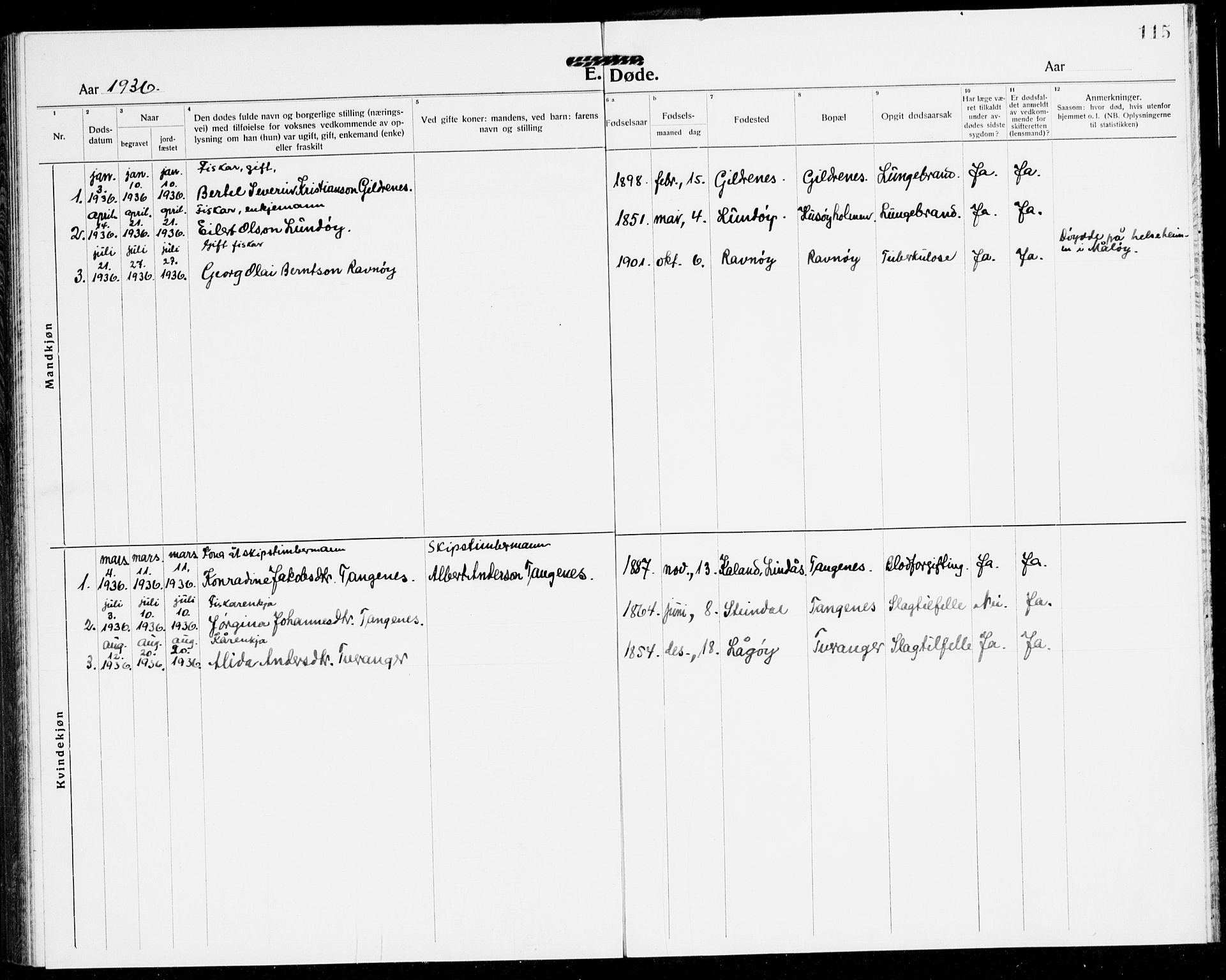 Solund sokneprestembete, AV/SAB-A-81401: Parish register (copy) no. A 3, 1922-1944, p. 115