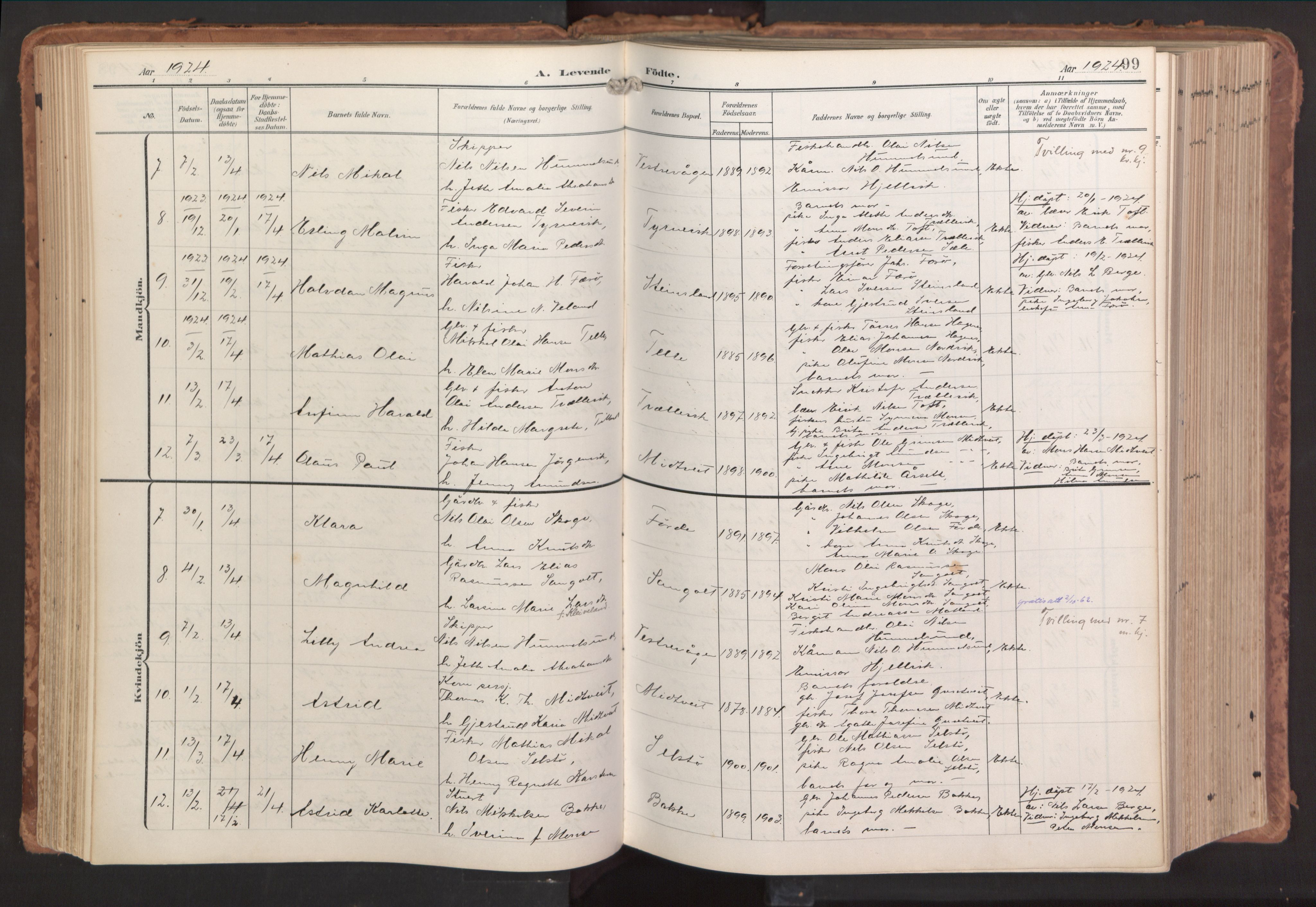 Sund sokneprestembete, AV/SAB-A-99930: Parish register (official) no. B 2, 1907-1926, p. 99