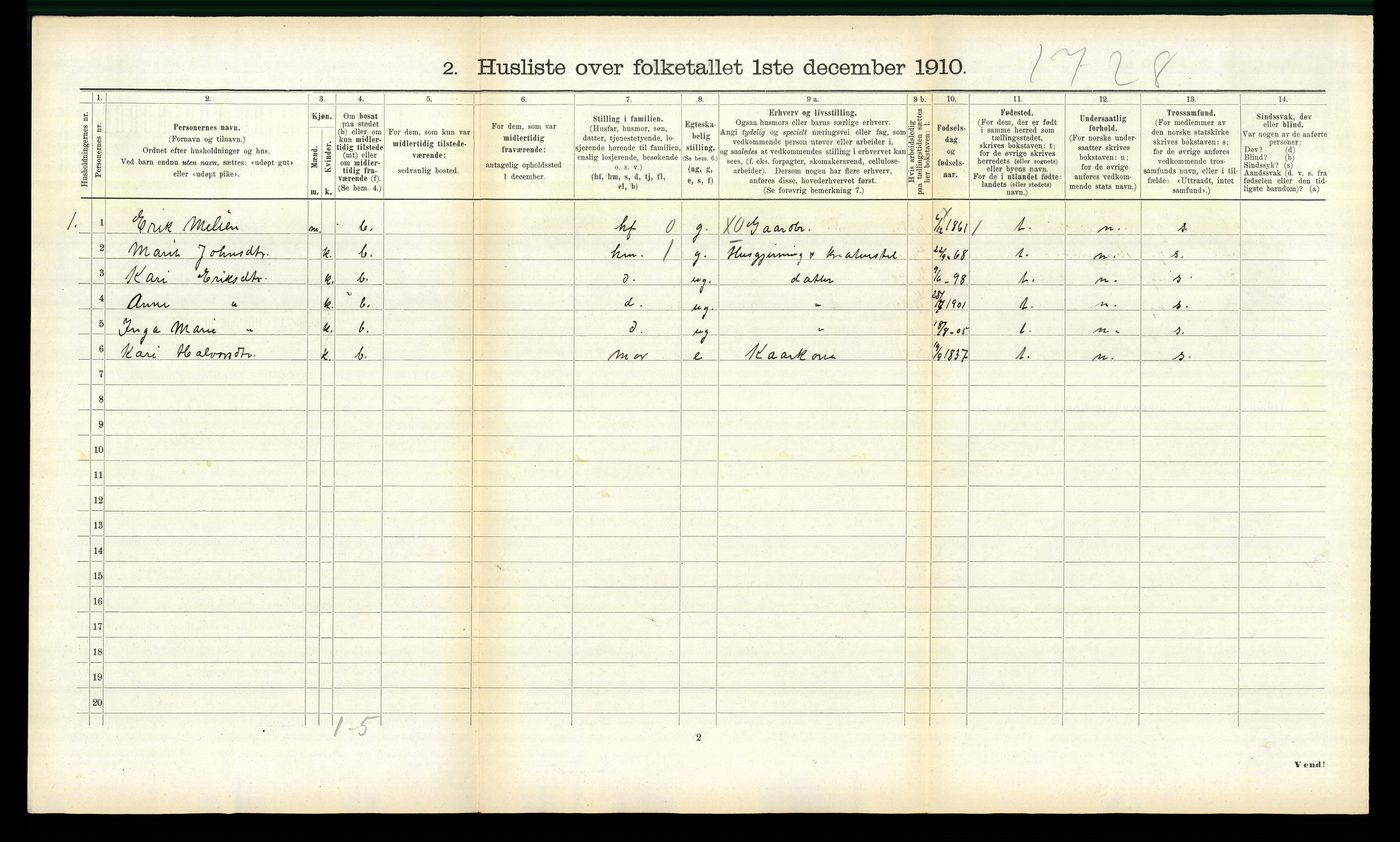 RA, 1910 census for Ålen, 1910, p. 620