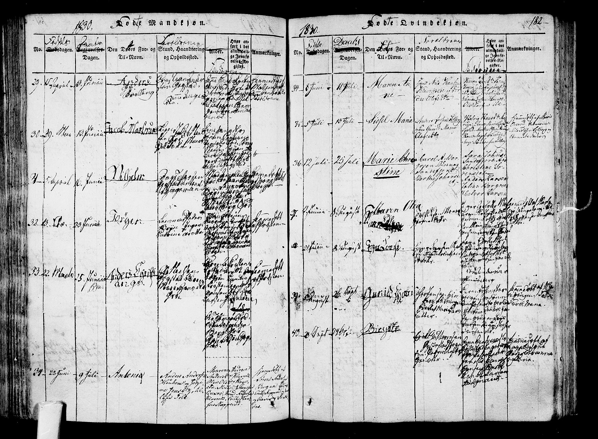 Sandar kirkebøker, SAKO/A-243/F/Fa/L0004: Parish register (official) no. 4, 1814-1832, p. 182