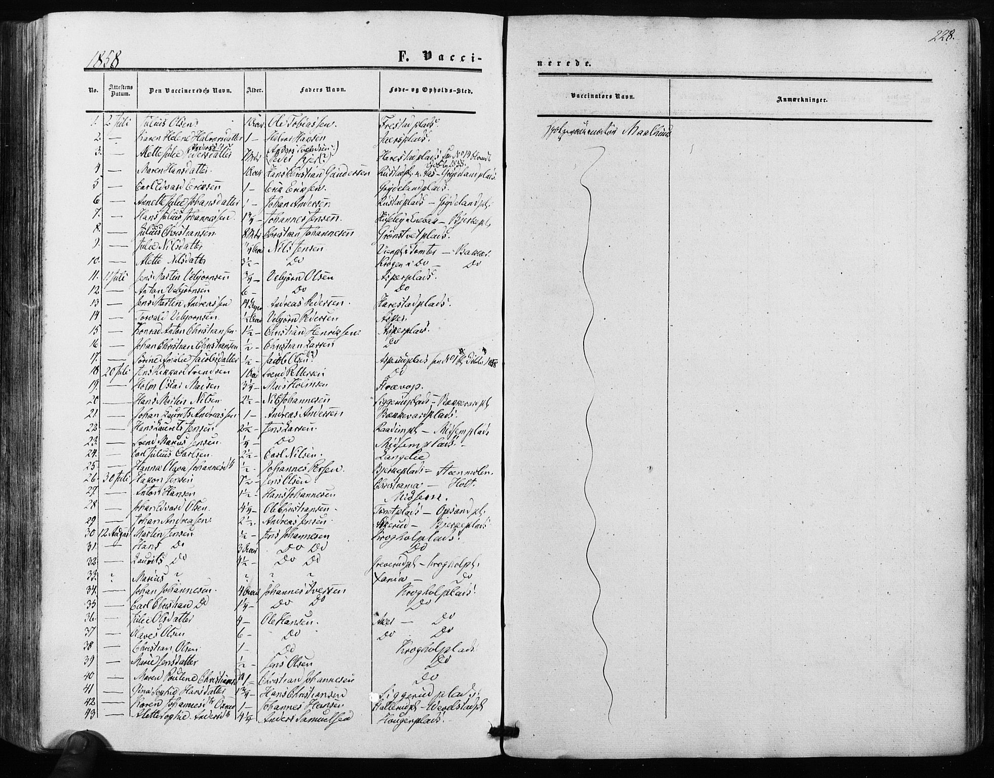 Kråkstad prestekontor Kirkebøker, SAO/A-10125a/F/Fa/L0007: Parish register (official) no. I 7, 1858-1870, p. 228