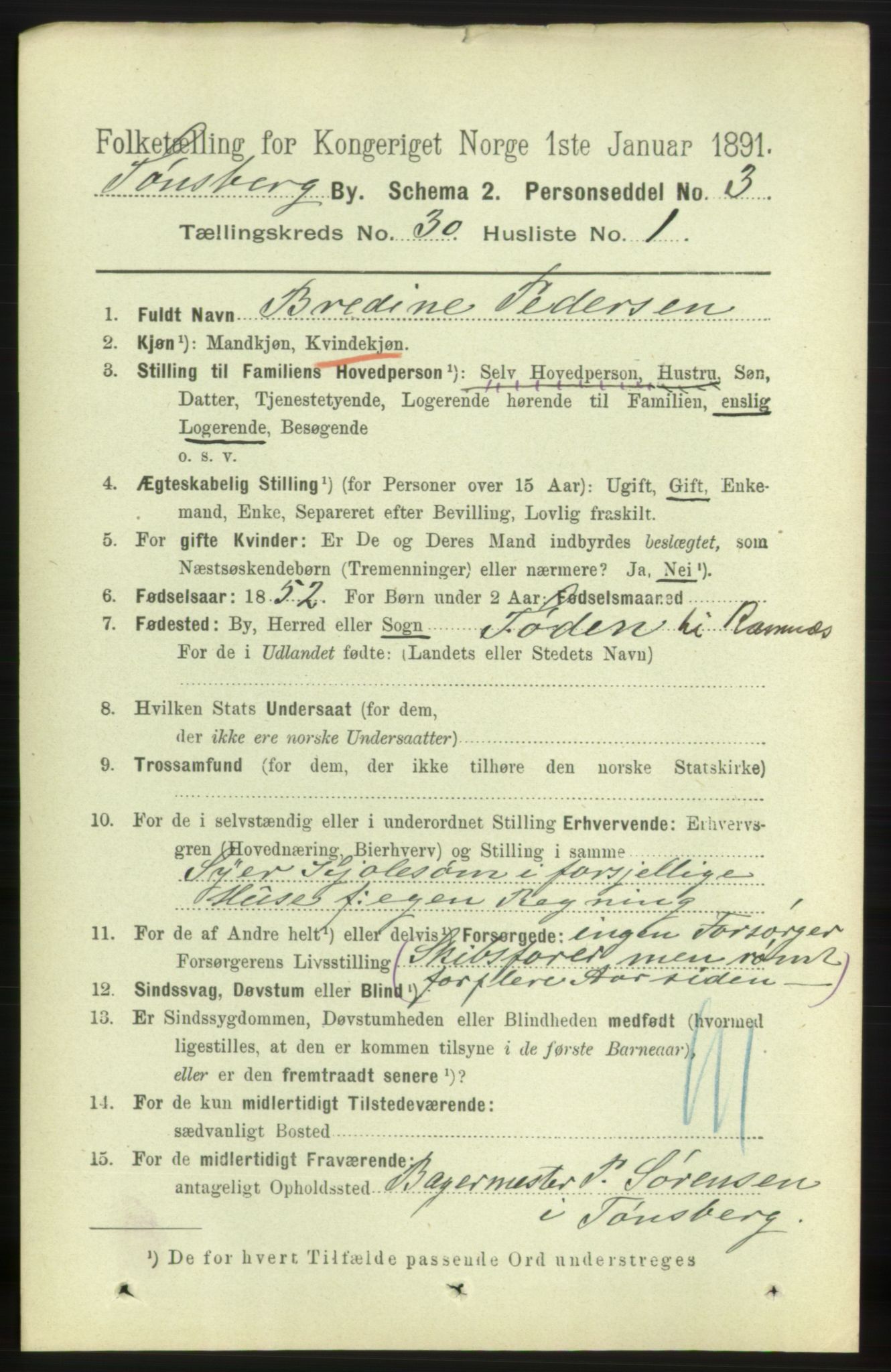 RA, 1891 census for 0705 Tønsberg, 1891, p. 7211