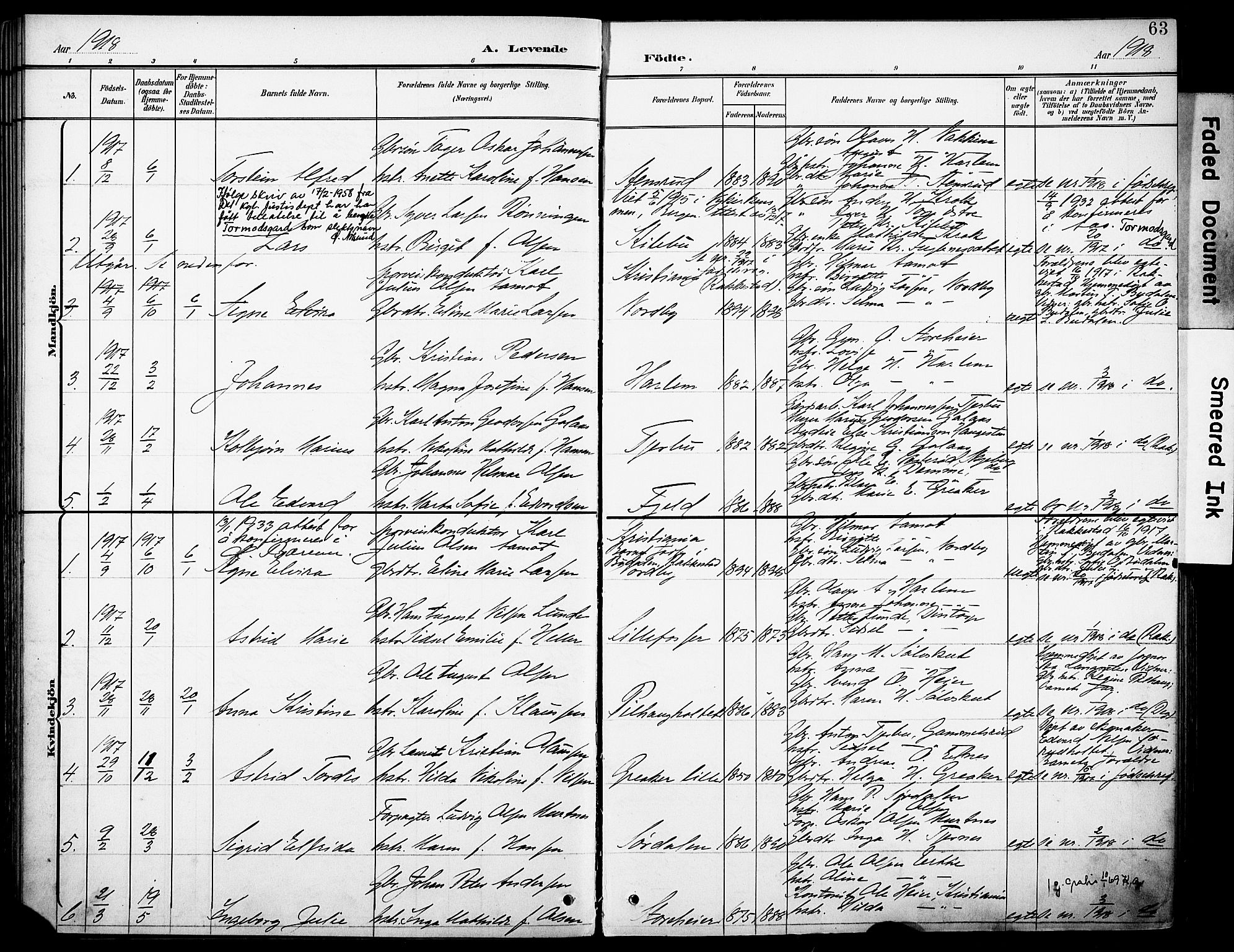 Rakkestad prestekontor Kirkebøker, AV/SAO-A-2008/F/Fb/L0002: Parish register (official) no. II 2, 1900-1920, p. 63