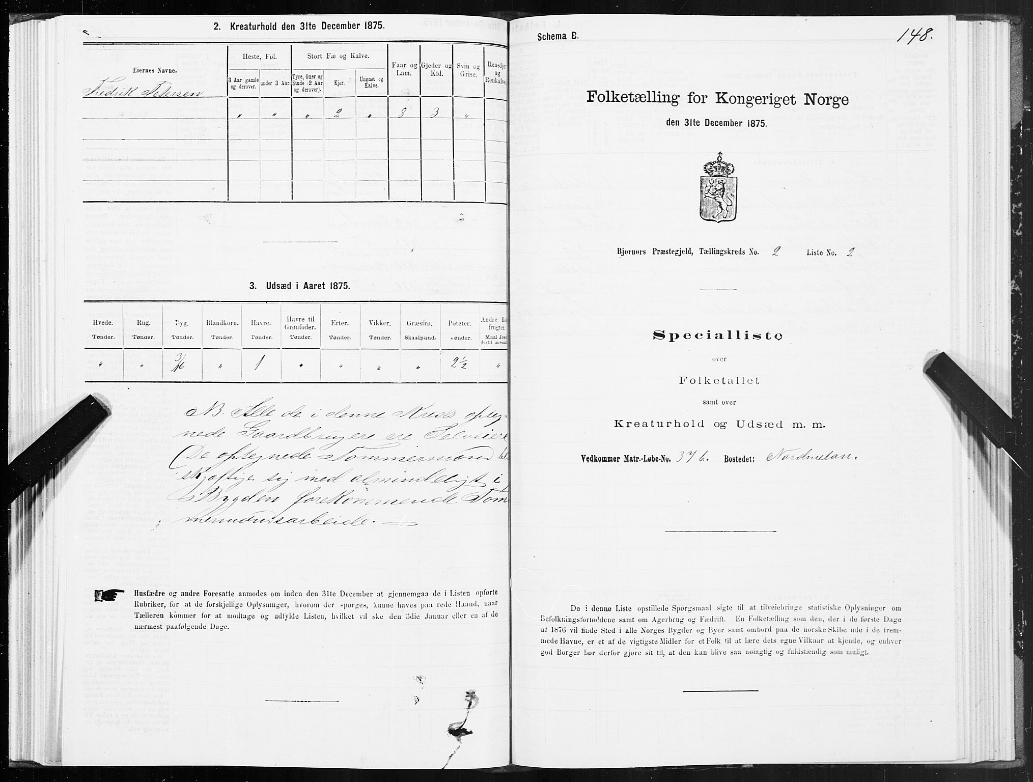 SAT, 1875 census for 1632P Bjørnør, 1875, p. 1148