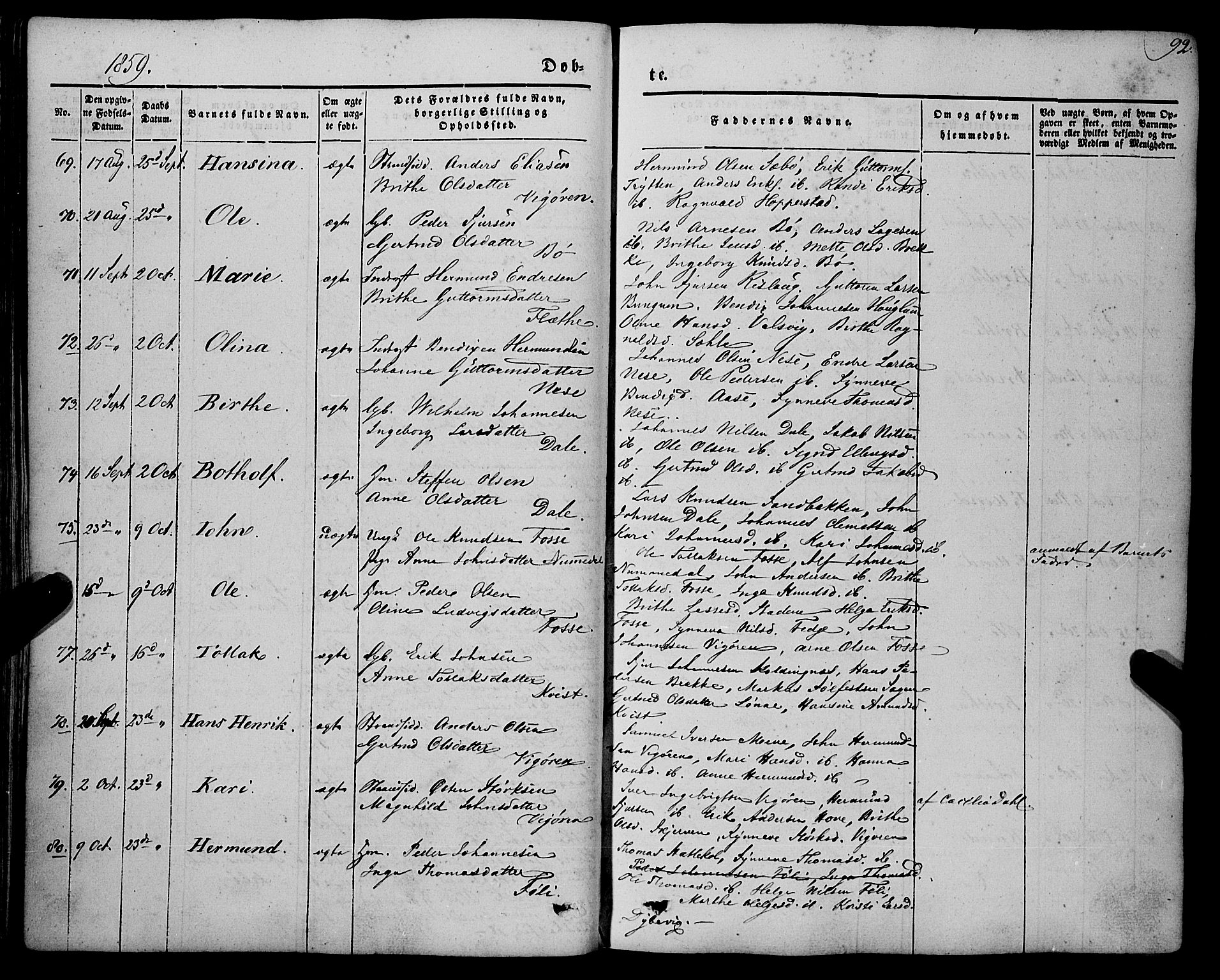 Vik sokneprestembete, SAB/A-81501: Parish register (official) no. A 8, 1846-1865, p. 92