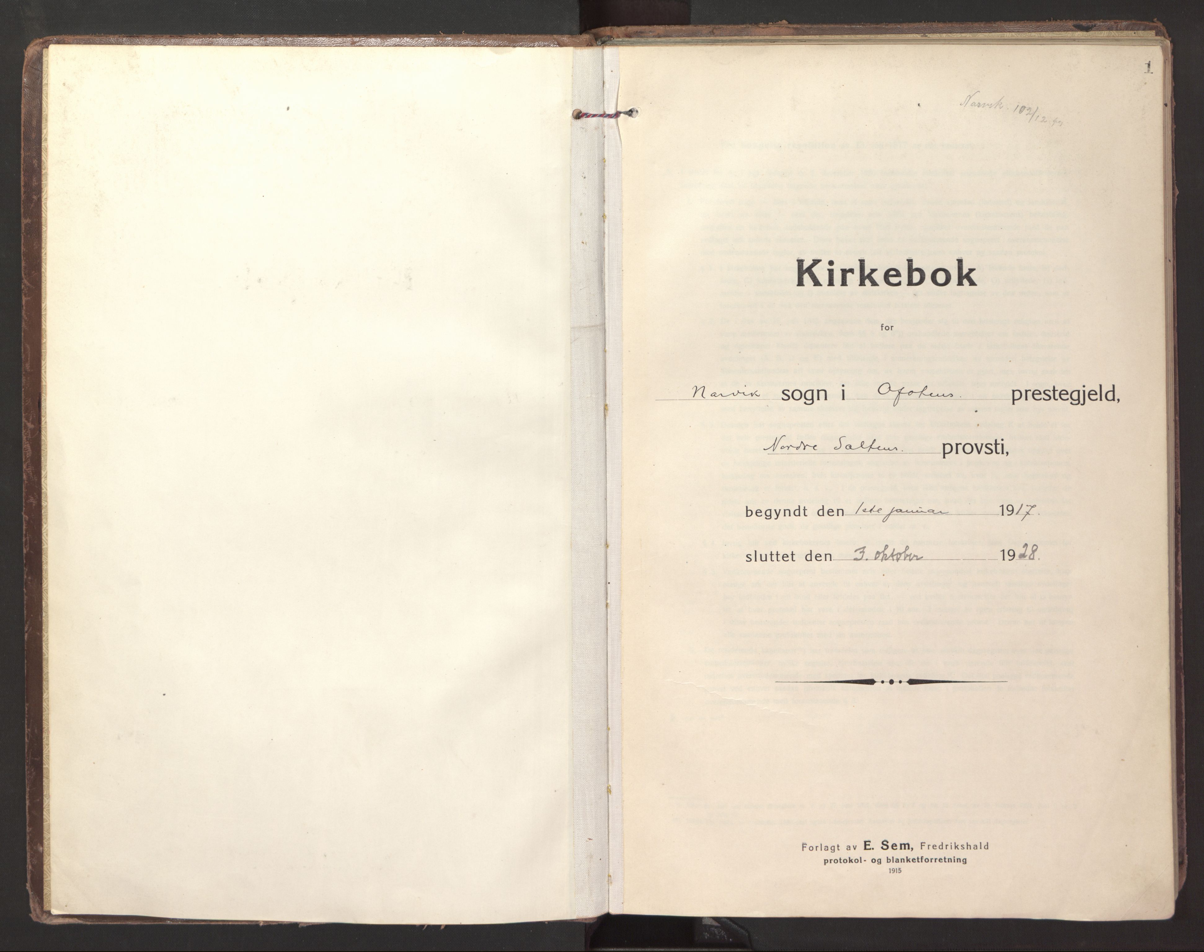 Ministerialprotokoller, klokkerbøker og fødselsregistre - Nordland, SAT/A-1459/871/L1002: Parish register (official) no. 871A18, 1917-1926, p. 1