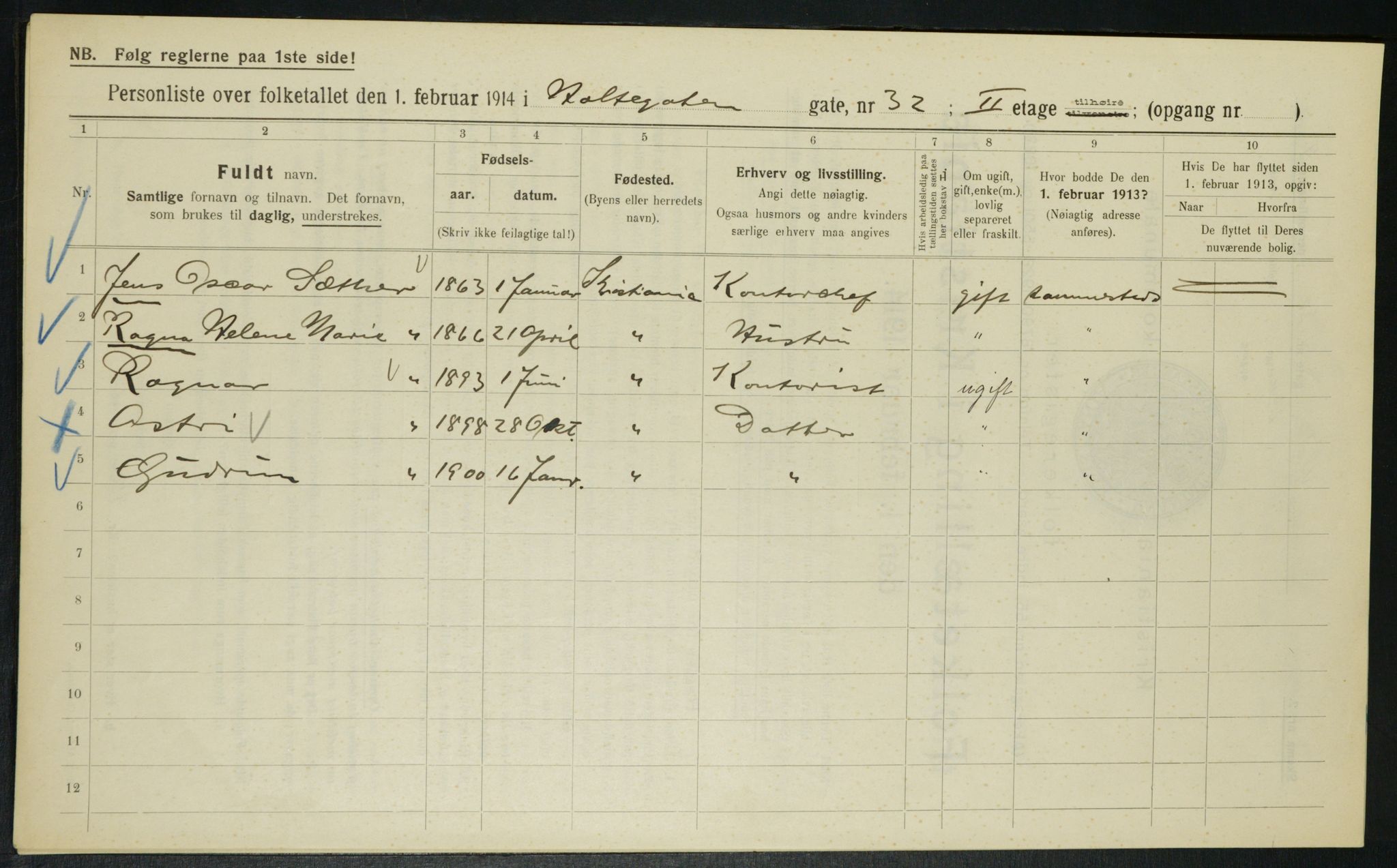 OBA, Municipal Census 1914 for Kristiania, 1914, p. 41439