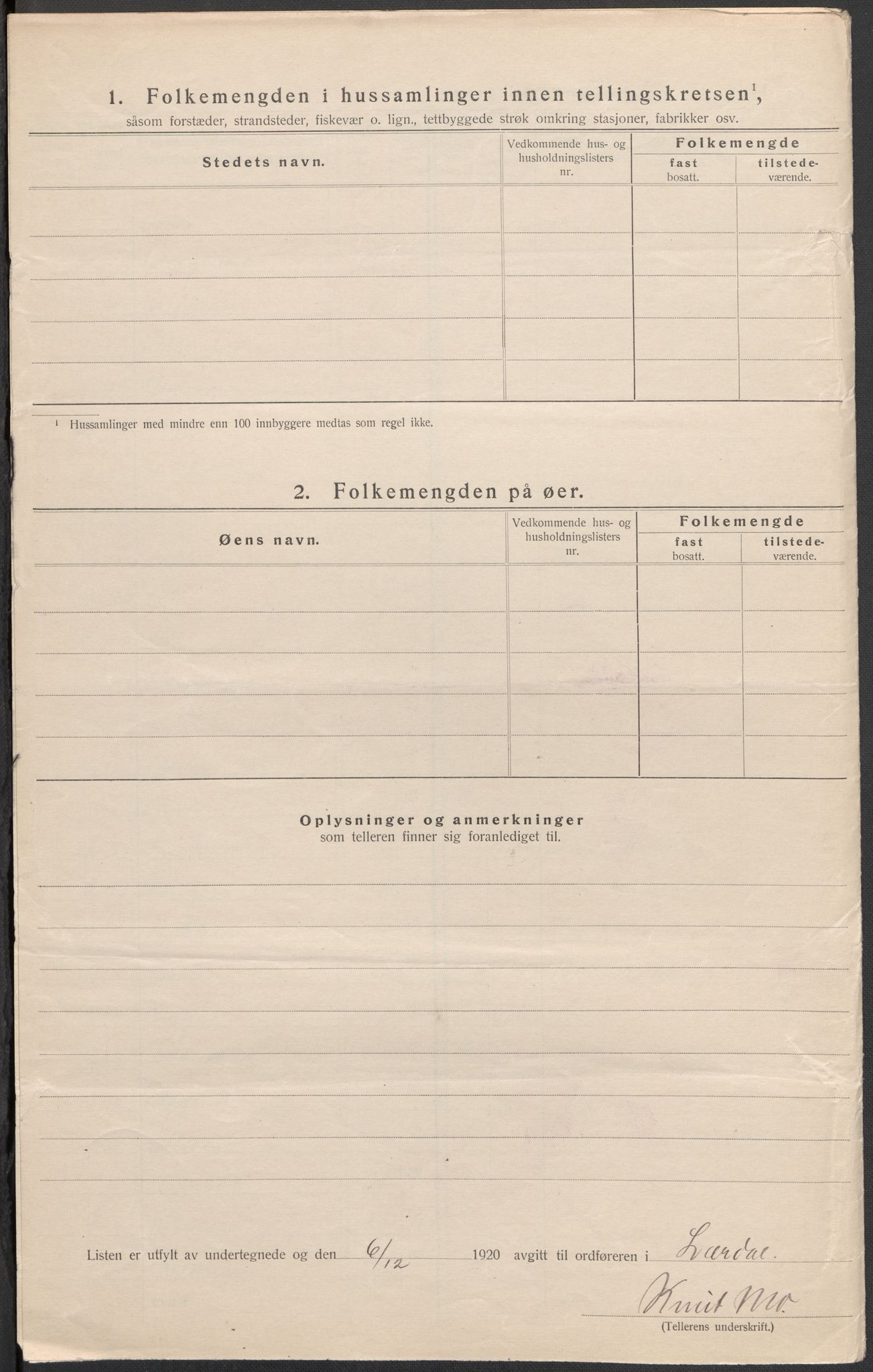 SAB, 1920 census for Lærdal, 1920, p. 7