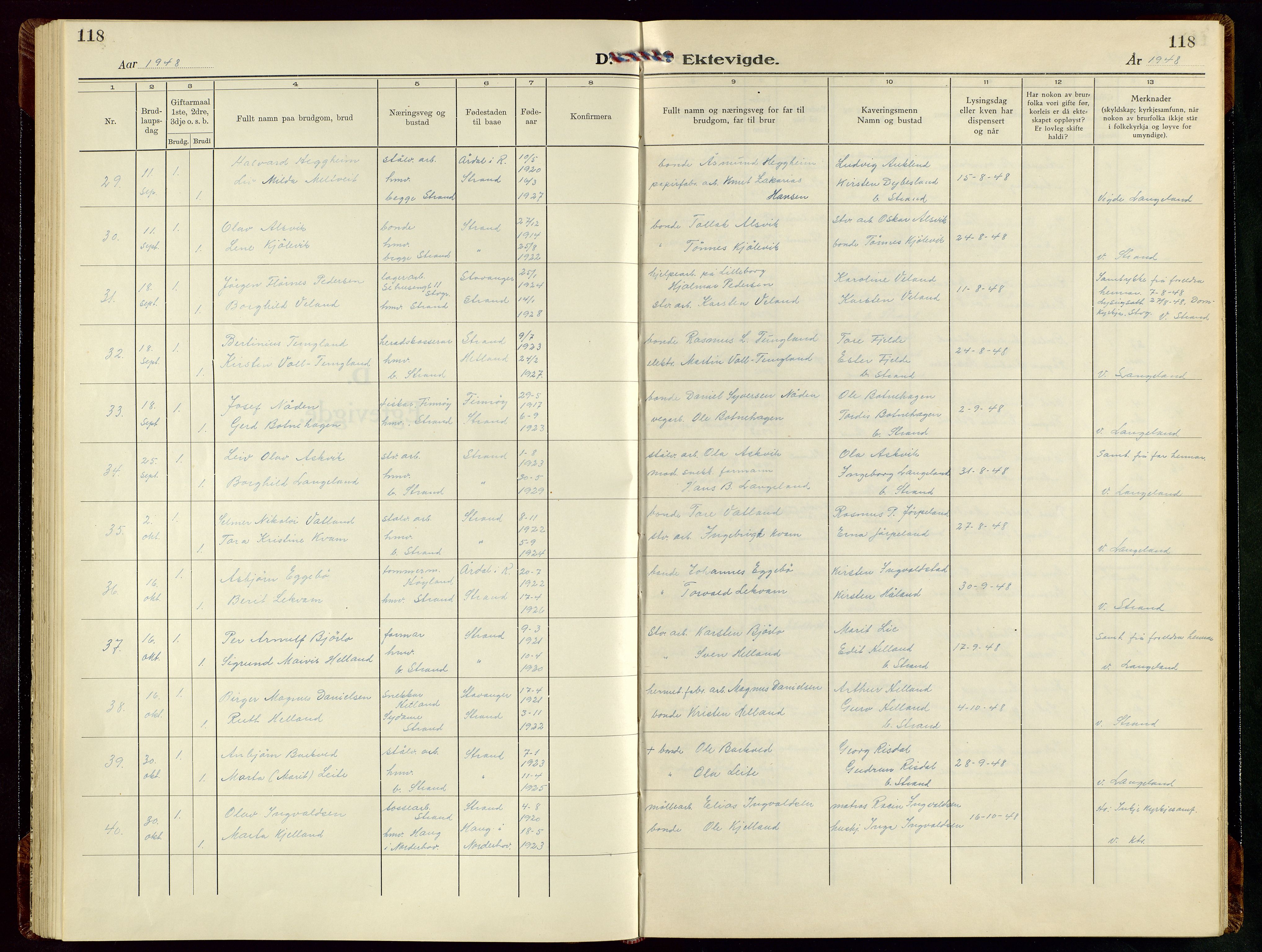 Strand sokneprestkontor, SAST/A-101828/H/Ha/Hab/L0007: Parish register (copy) no. B 7, 1951-1961, p. 118