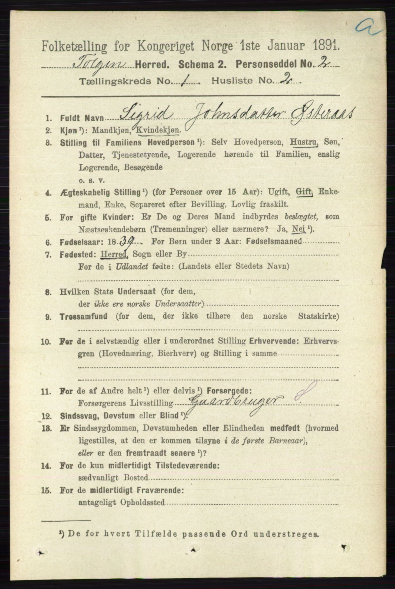 RA, 1891 census for 0436 Tolga, 1891, p. 77