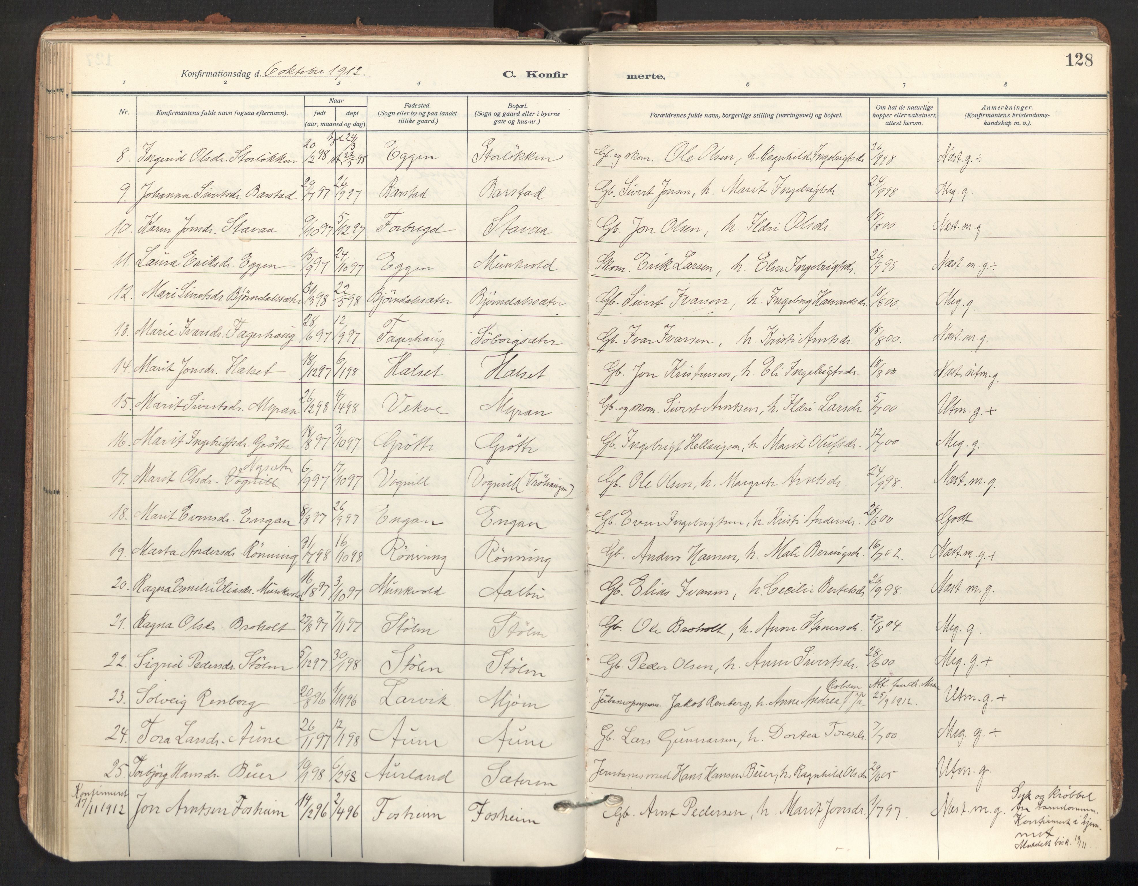 Ministerialprotokoller, klokkerbøker og fødselsregistre - Sør-Trøndelag, SAT/A-1456/678/L0909: Parish register (official) no. 678A17, 1912-1930, p. 128