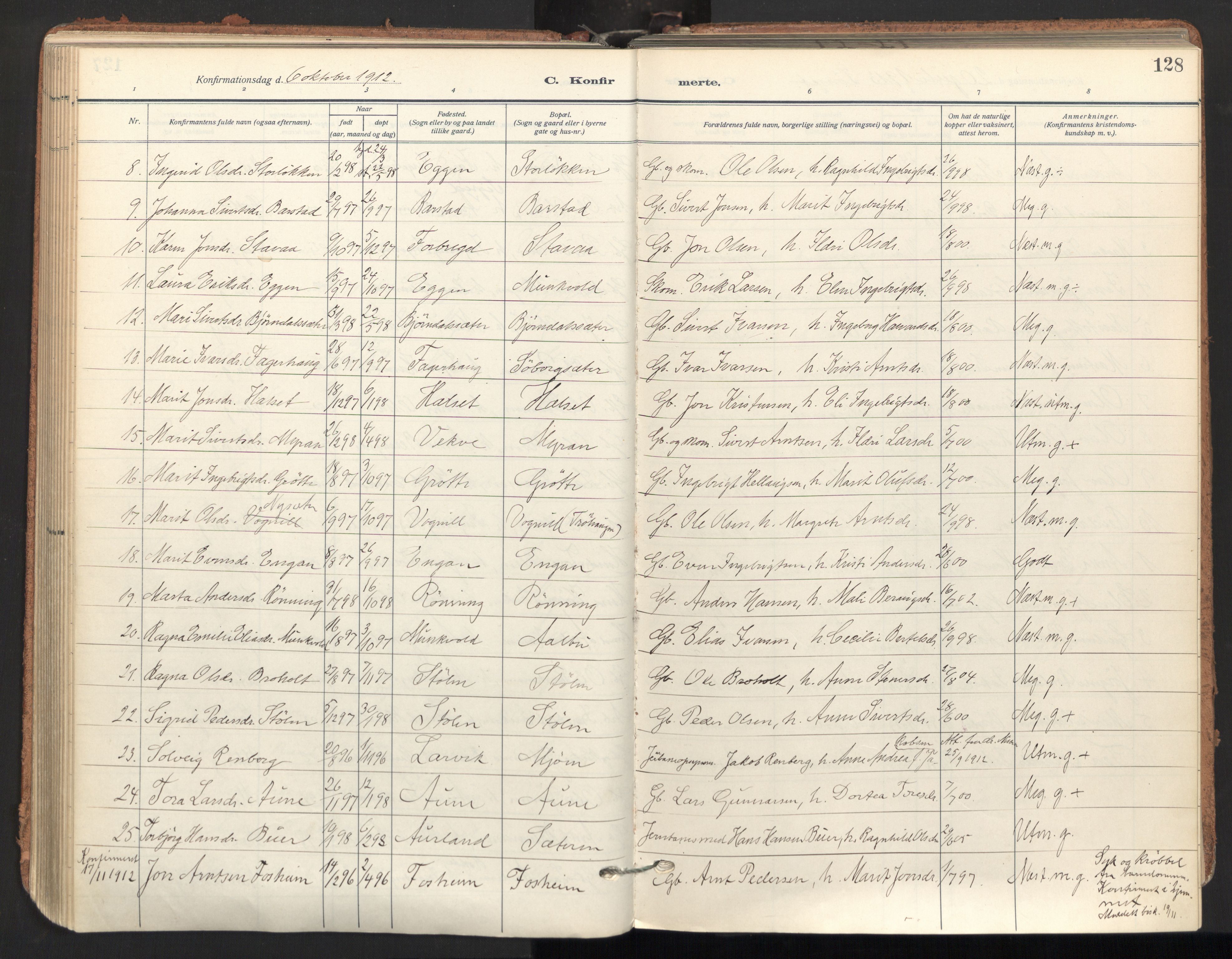 Ministerialprotokoller, klokkerbøker og fødselsregistre - Sør-Trøndelag, AV/SAT-A-1456/678/L0909: Parish register (official) no. 678A17, 1912-1930, p. 128