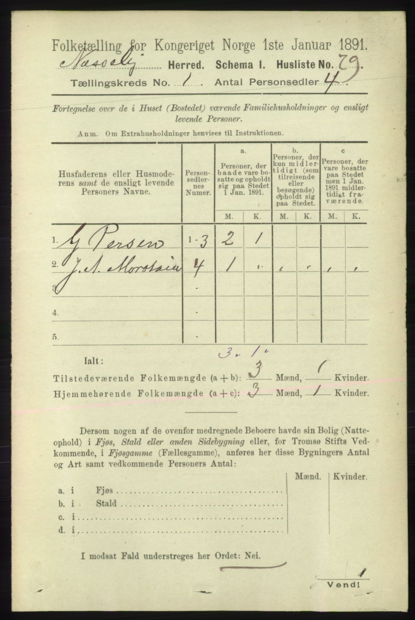 RA, 1891 census for 2027 Nesseby, 1891, p. 100