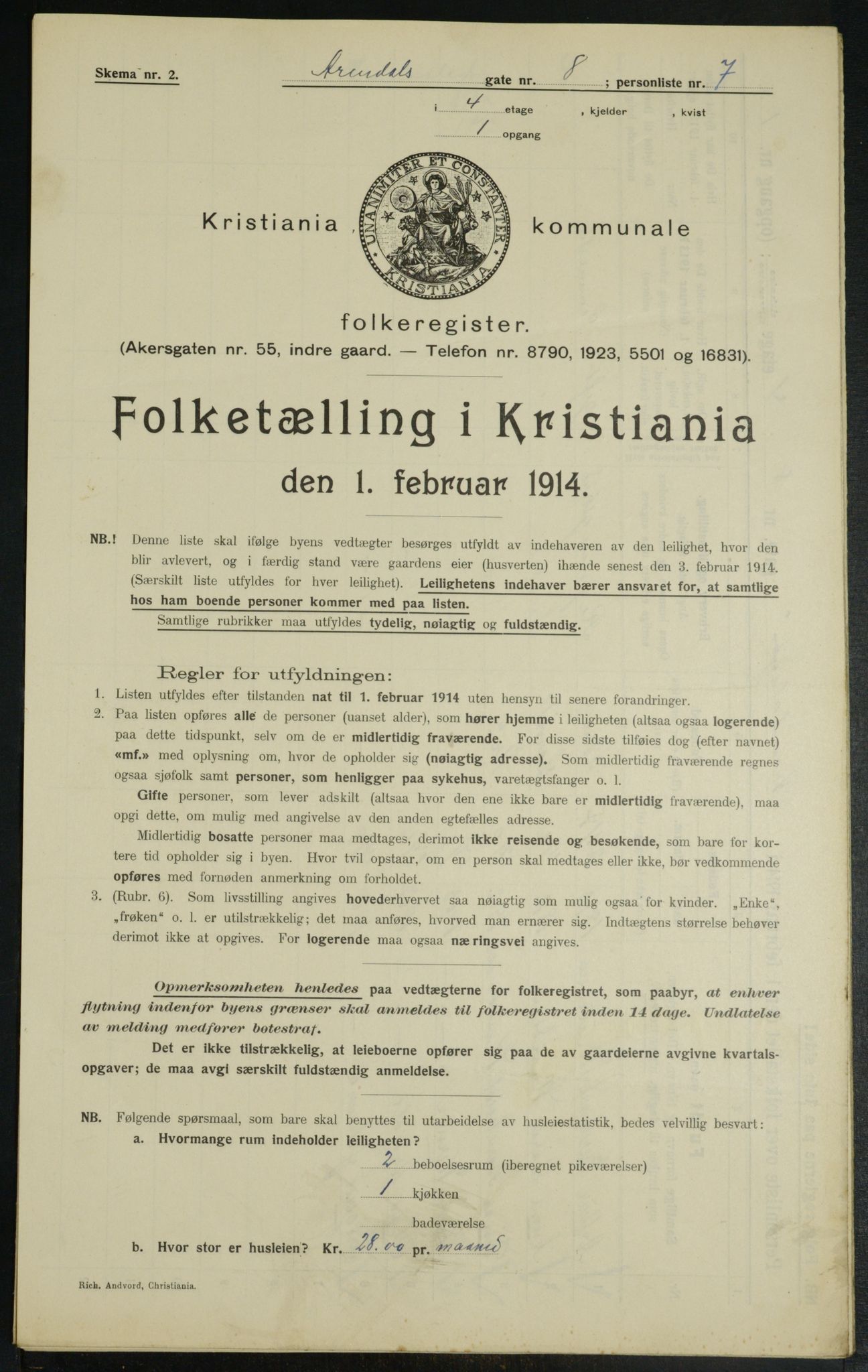 OBA, Municipal Census 1914 for Kristiania, 1914, p. 2048