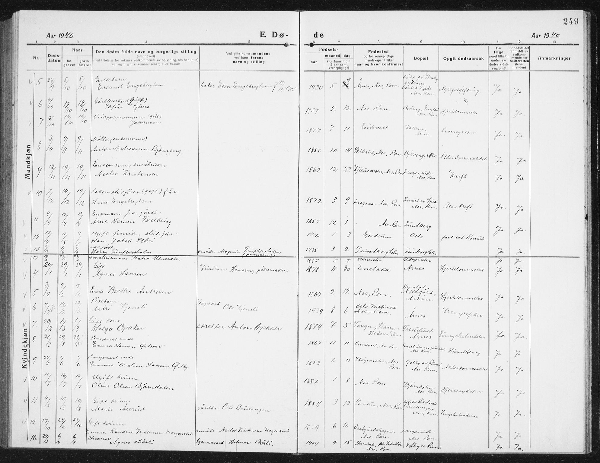 Nes prestekontor Kirkebøker, AV/SAO-A-10410/G/Gc/L0002: Parish register (copy) no. III 2, 1915-1943, p. 249