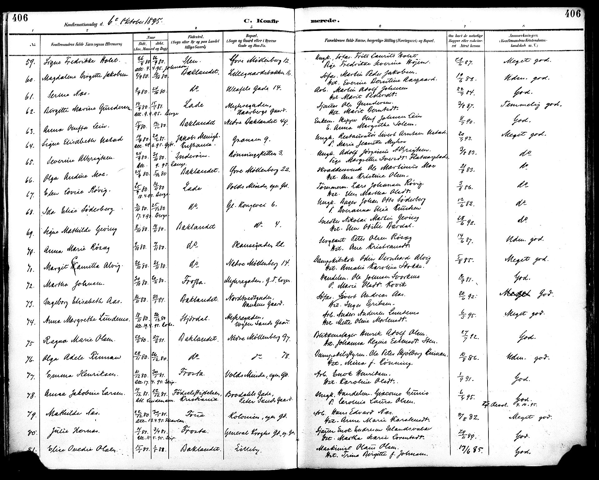 Ministerialprotokoller, klokkerbøker og fødselsregistre - Sør-Trøndelag, SAT/A-1456/604/L0197: Parish register (official) no. 604A18, 1893-1900, p. 406