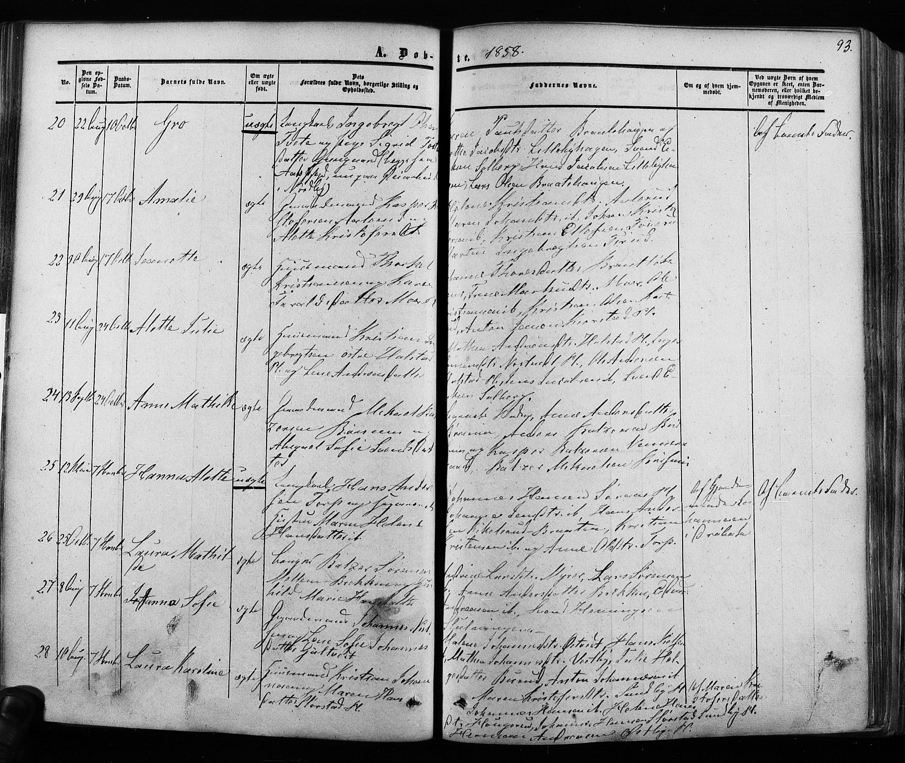 Ås prestekontor Kirkebøker, AV/SAO-A-10894/F/Fa/L0007: Parish register (official) no. I 7, 1854-1870, p. 93