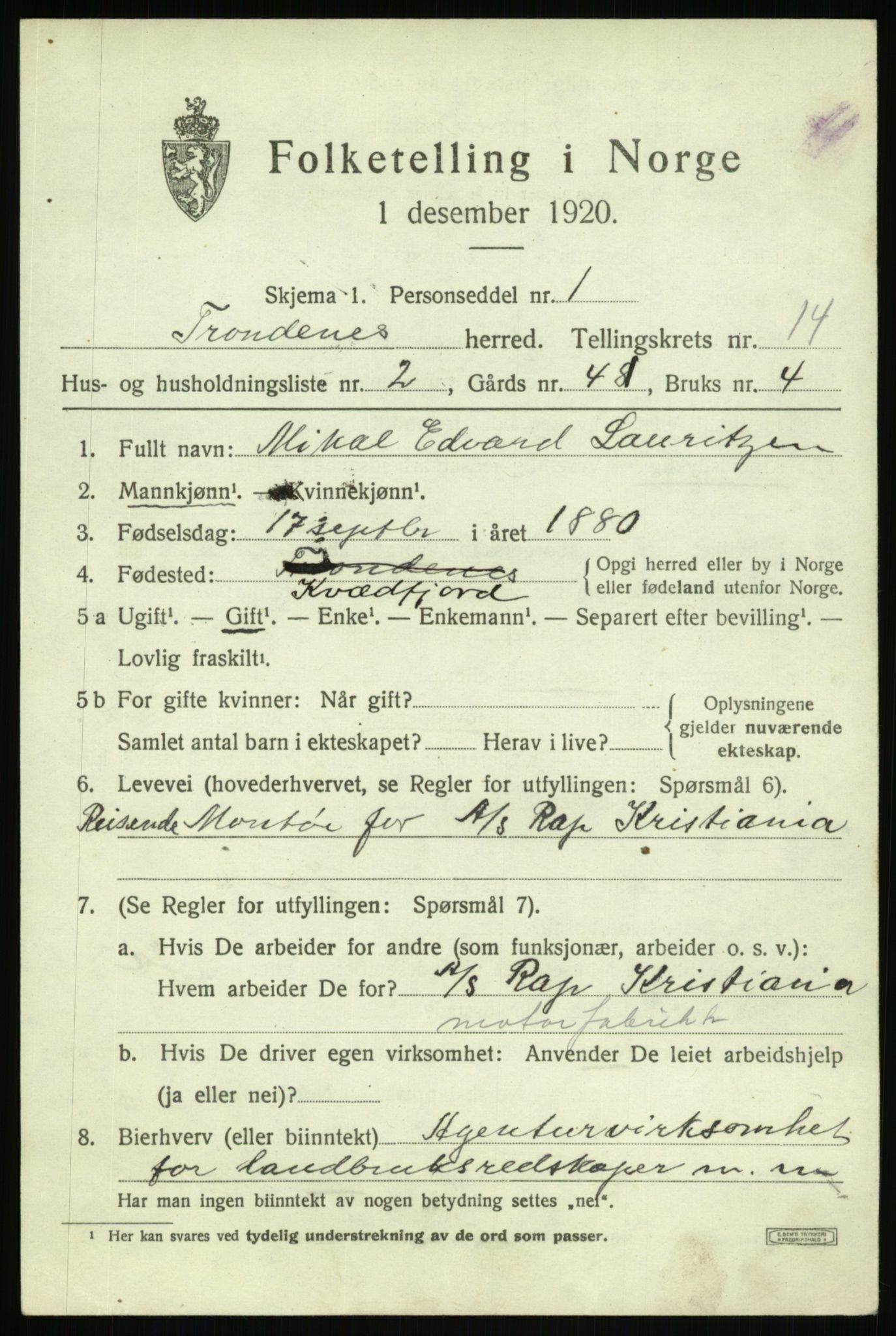 SATØ, 1920 census for Trondenes, 1920, p. 9969