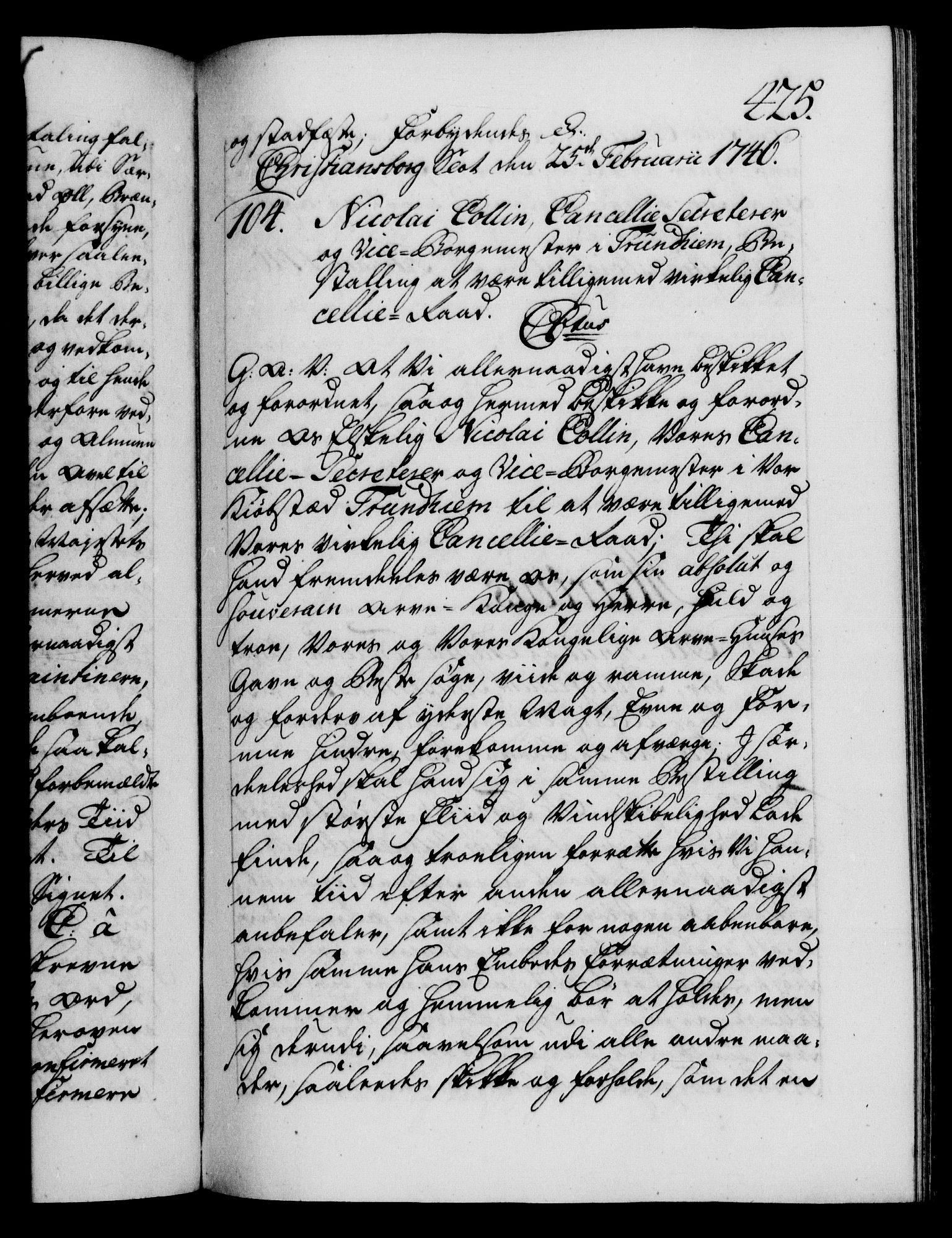 Danske Kanselli 1572-1799, AV/RA-EA-3023/F/Fc/Fca/Fcaa/L0034: Norske registre, 1745-1746, p. 425a