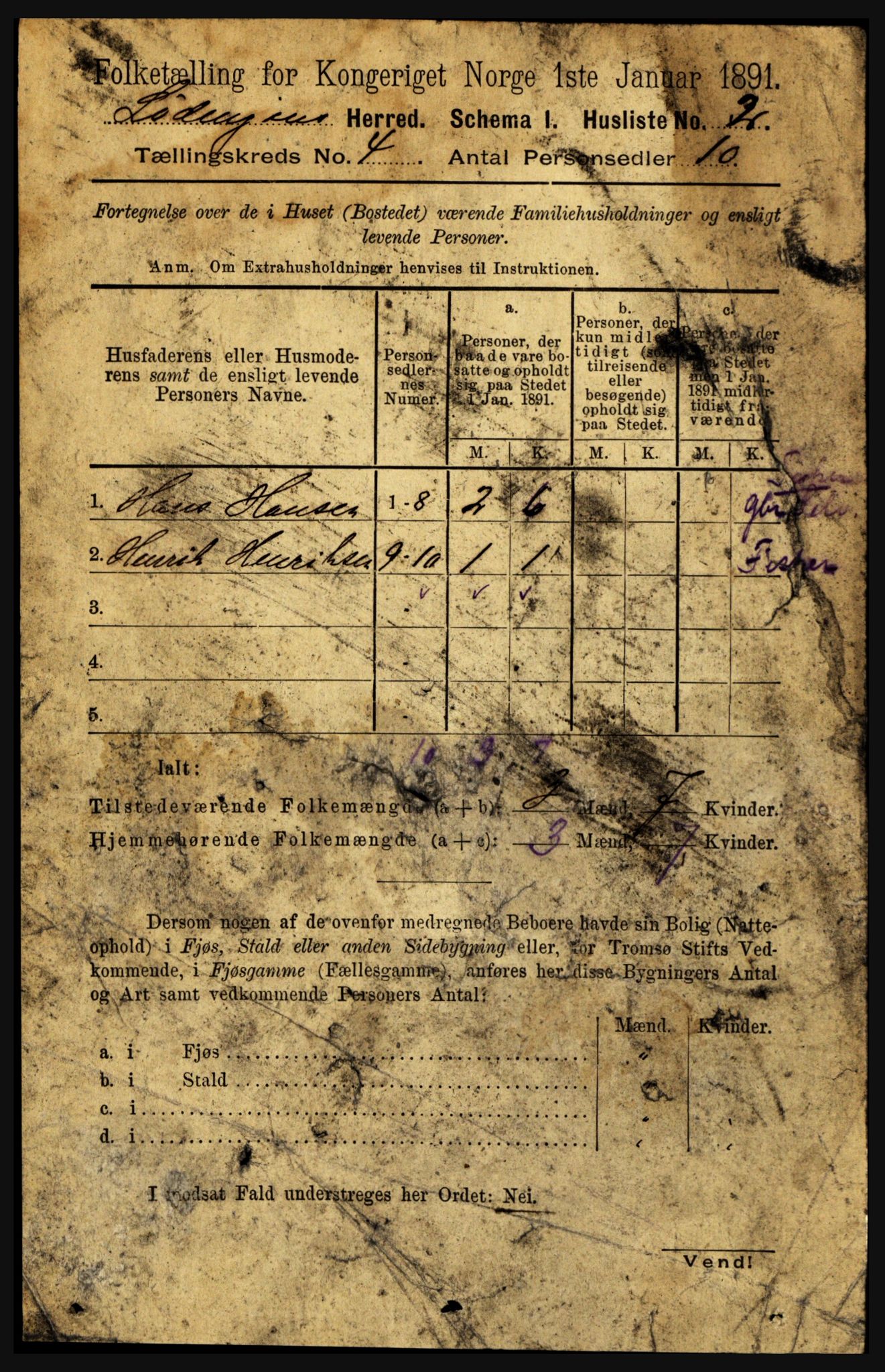 RA, 1891 census for 1851 Lødingen, 1891, p. 1877