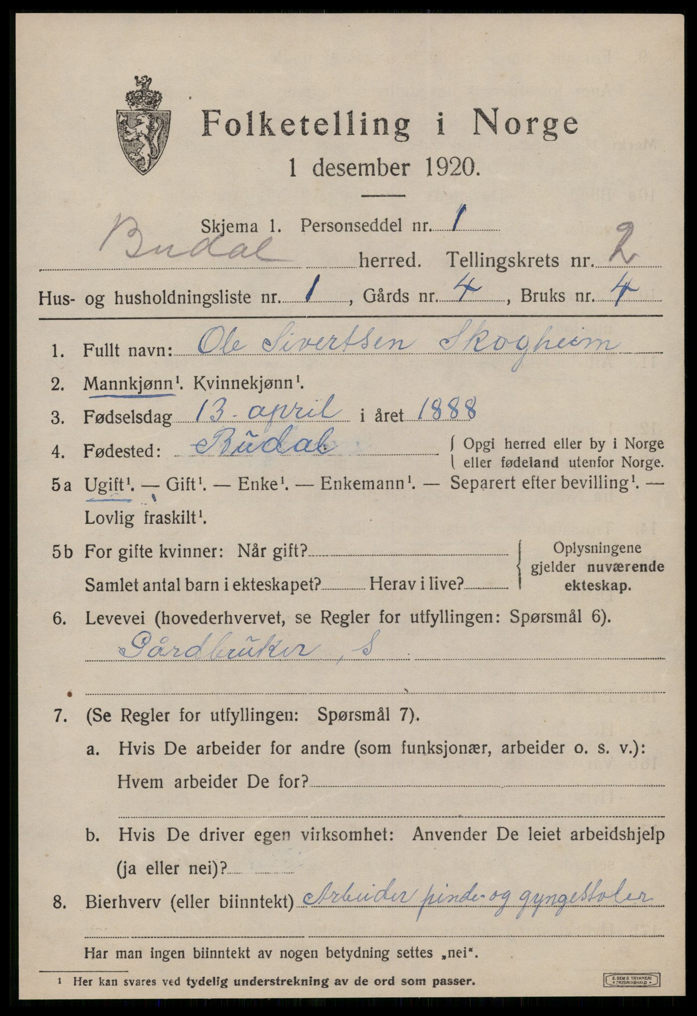 SAT, 1920 census for Budal, 1920, p. 390