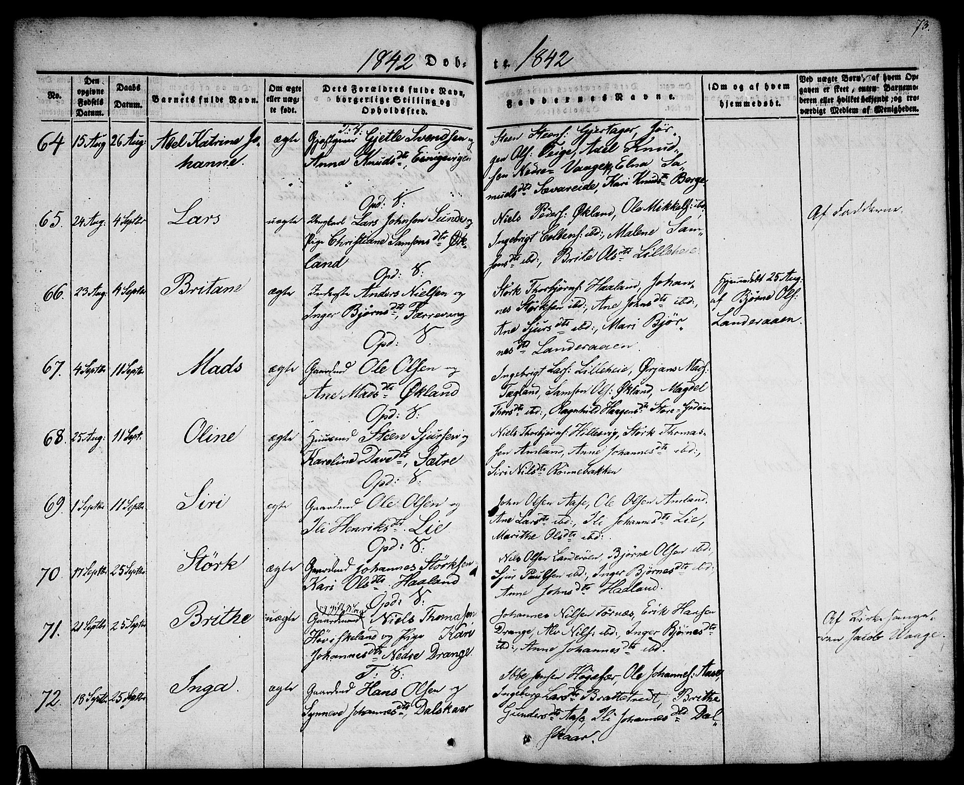 Tysnes sokneprestembete, AV/SAB-A-78601/H/Haa: Parish register (official) no. A 9, 1837-1848, p. 73