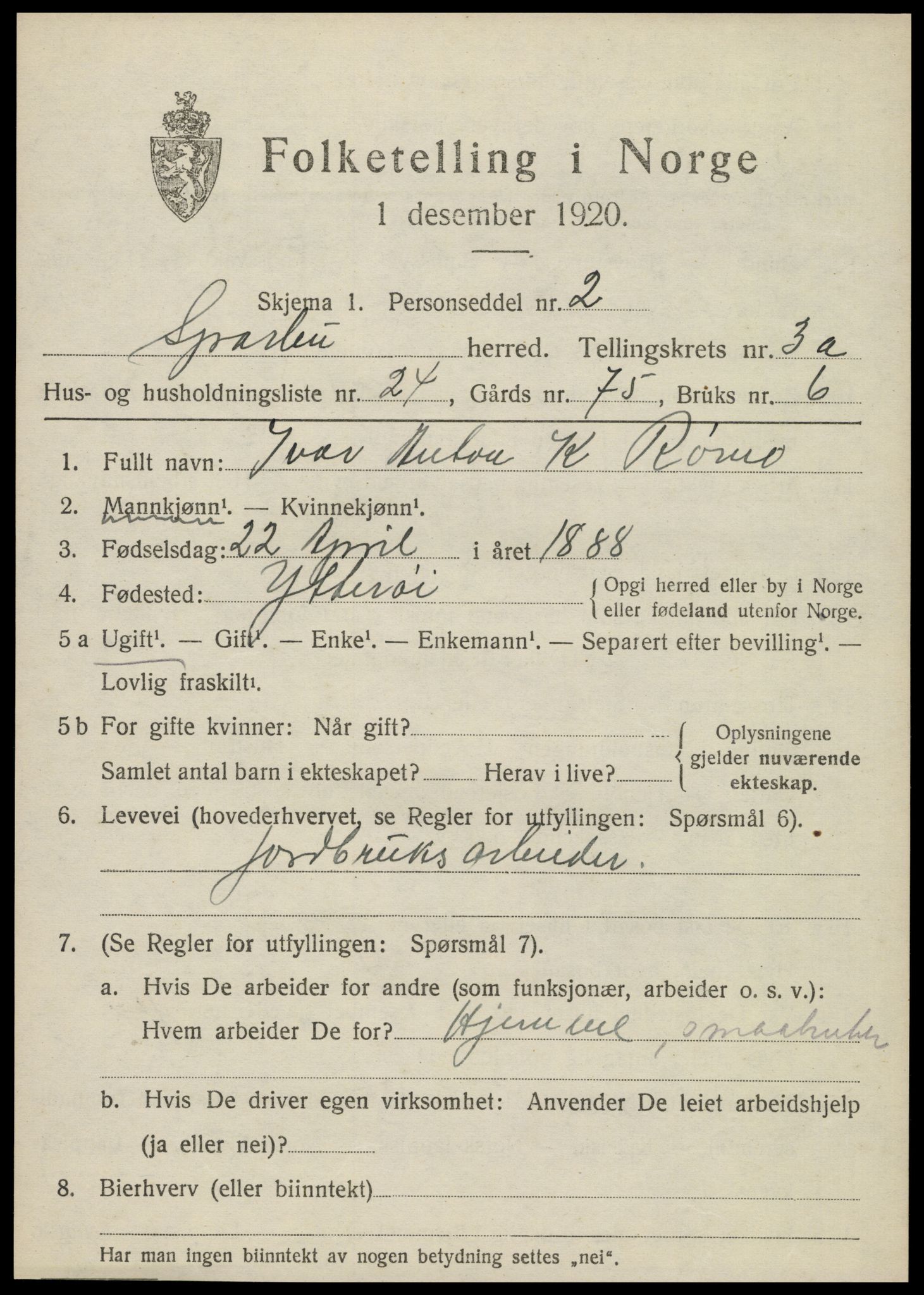 SAT, 1920 census for Sparbu, 1920, p. 4517