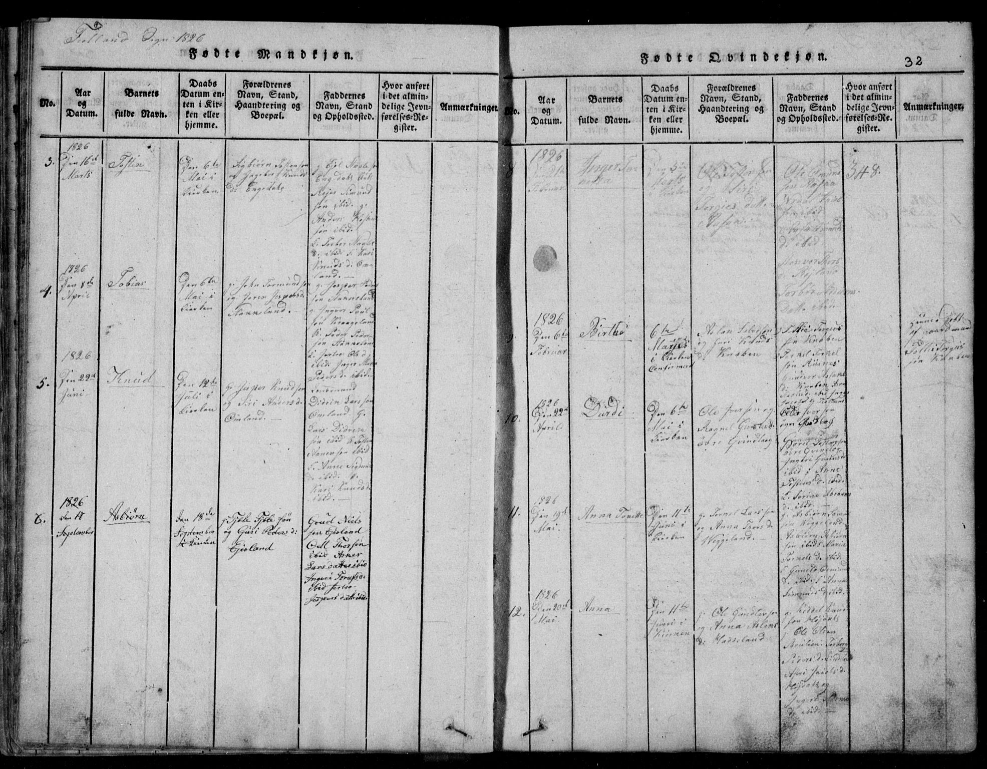 Fjotland sokneprestkontor, AV/SAK-1111-0010/F/Fb/L0001: Parish register (copy) no. B 1, 1816-1849, p. 32