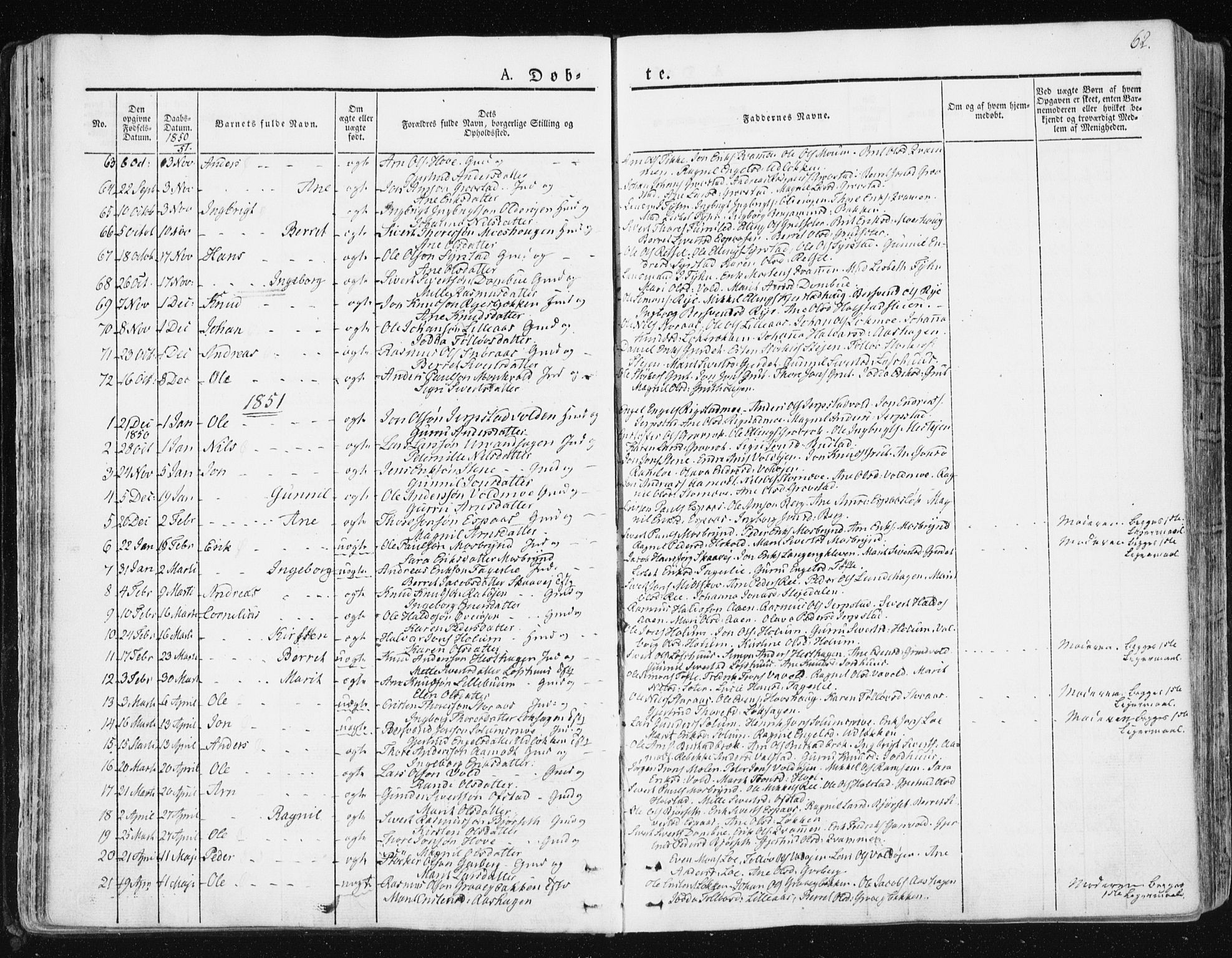 Ministerialprotokoller, klokkerbøker og fødselsregistre - Sør-Trøndelag, SAT/A-1456/672/L0855: Parish register (official) no. 672A07, 1829-1860, p. 62