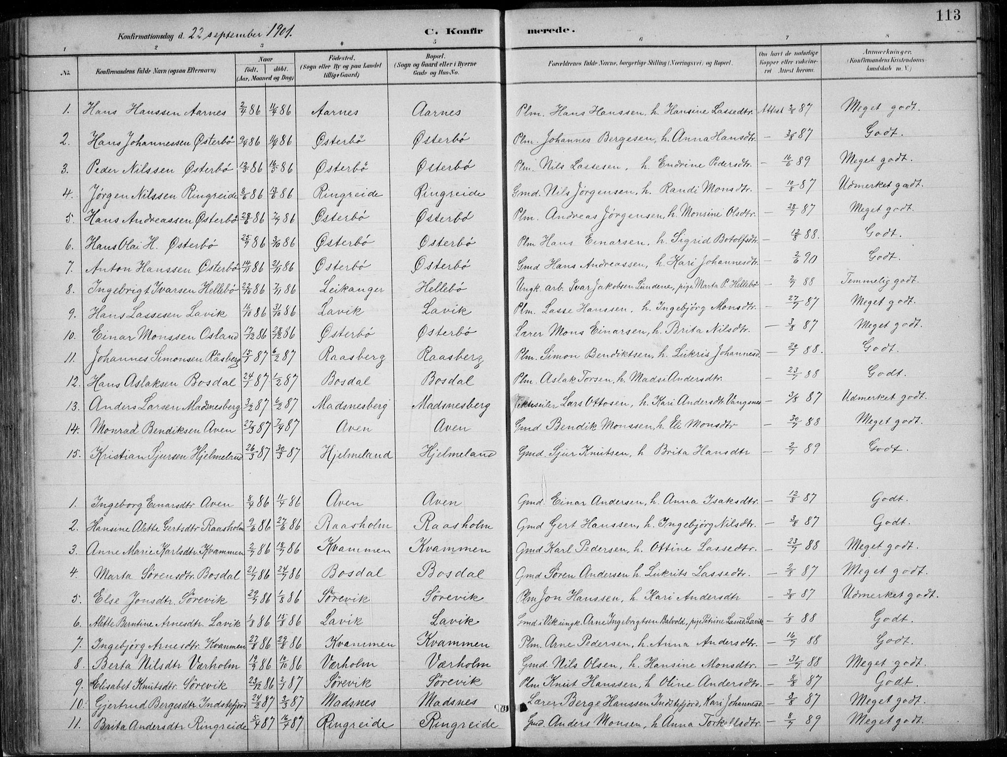 Lavik sokneprestembete, SAB/A-80901: Parish register (copy) no. A 2, 1882-1910, p. 113