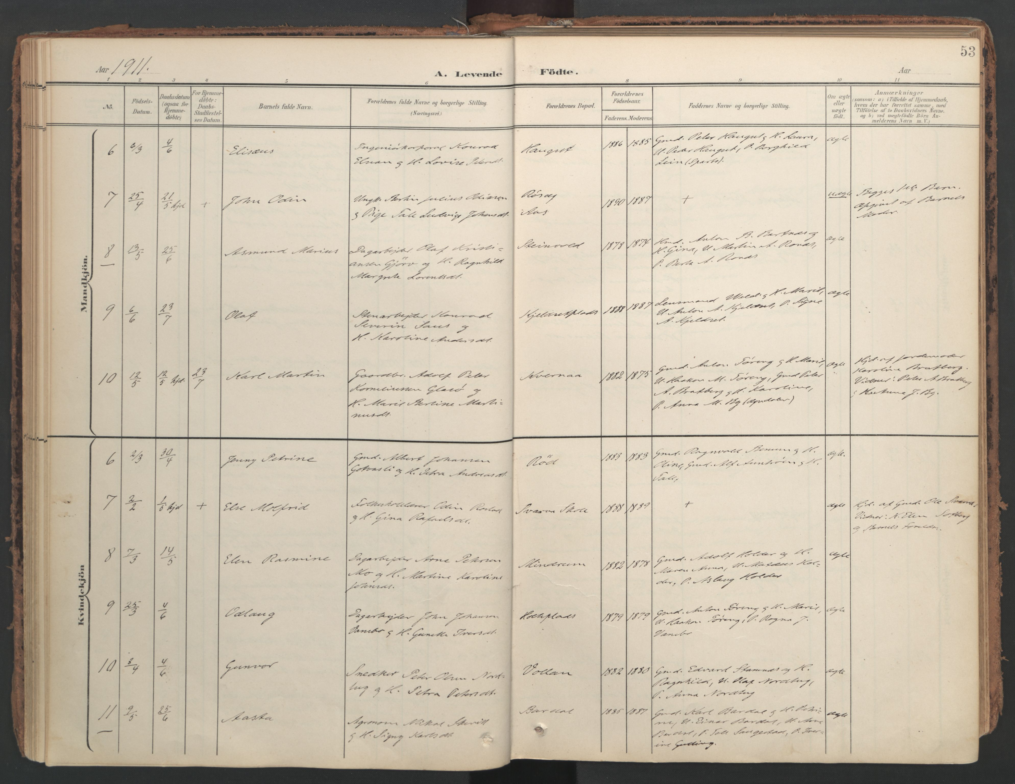 Ministerialprotokoller, klokkerbøker og fødselsregistre - Nord-Trøndelag, SAT/A-1458/741/L0397: Parish register (official) no. 741A11, 1901-1911, p. 53