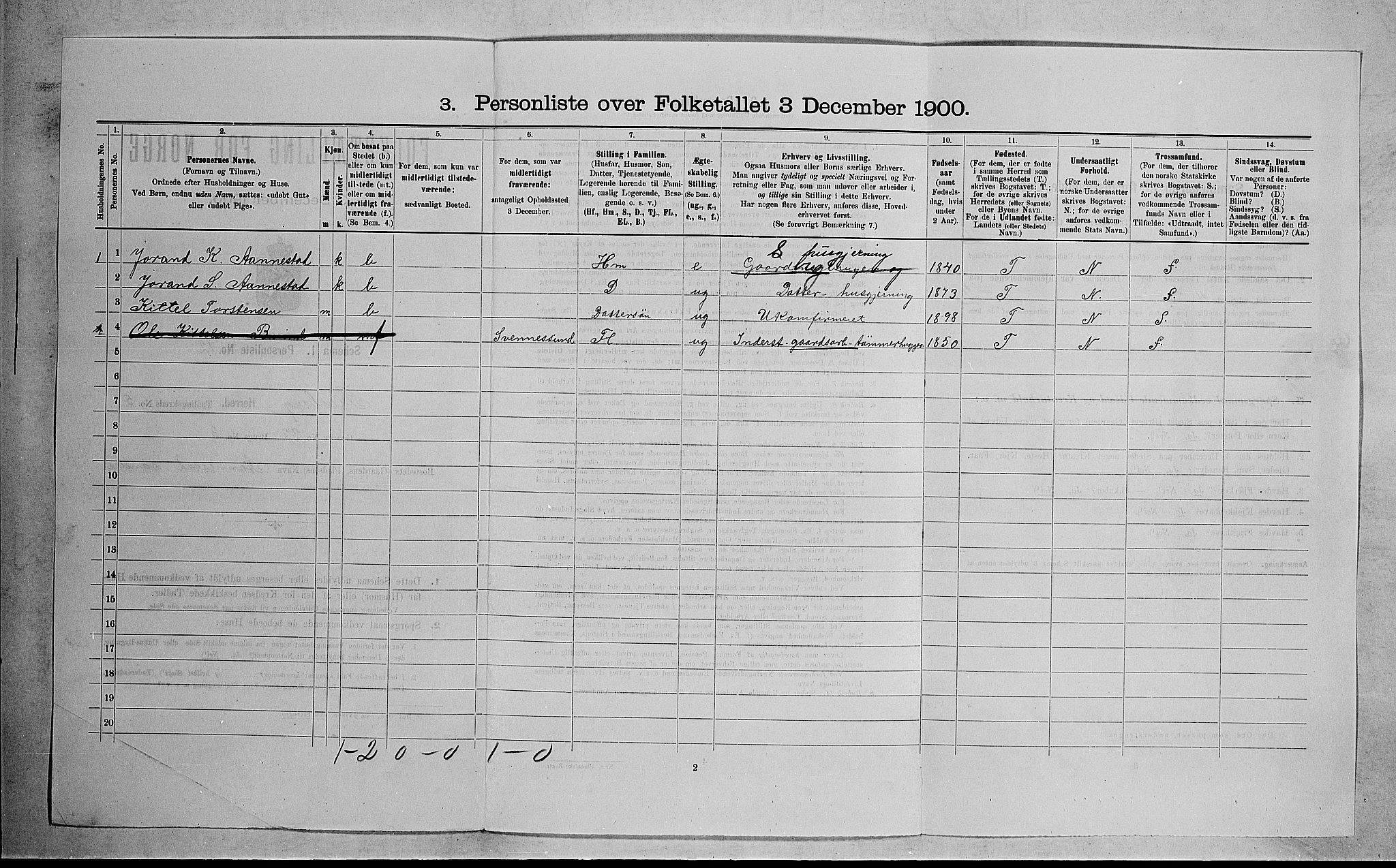 RA, 1900 census for Flesberg, 1900, p. 301