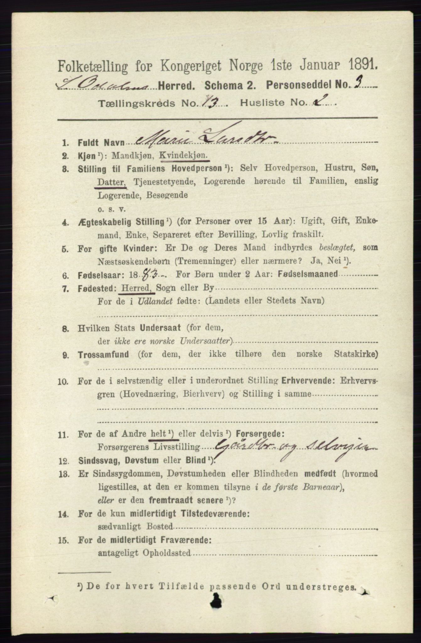 RA, 1891 census for 0419 Sør-Odal, 1891, p. 5571