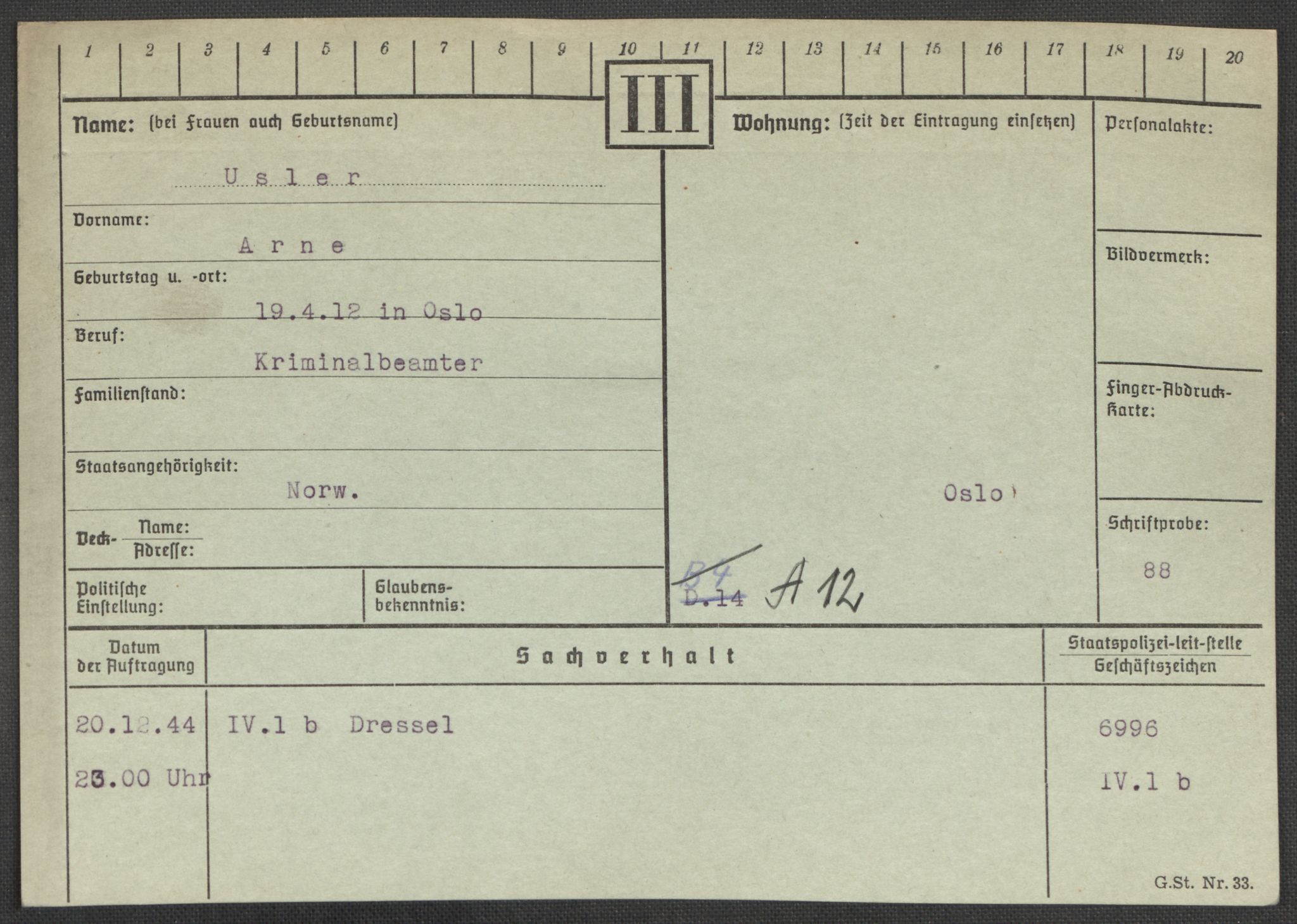 Befehlshaber der Sicherheitspolizei und des SD, RA/RAFA-5969/E/Ea/Eaa/L0010: Register over norske fanger i Møllergata 19: Sø-Å, 1940-1945, p. 658