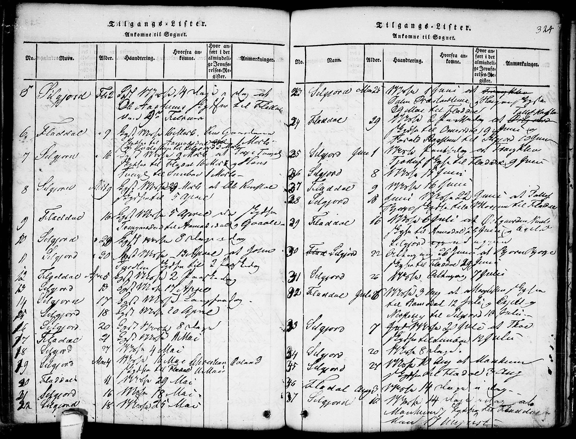 Seljord kirkebøker, SAKO/A-20/G/Gb/L0002: Parish register (copy) no. II 2, 1815-1854, p. 324
